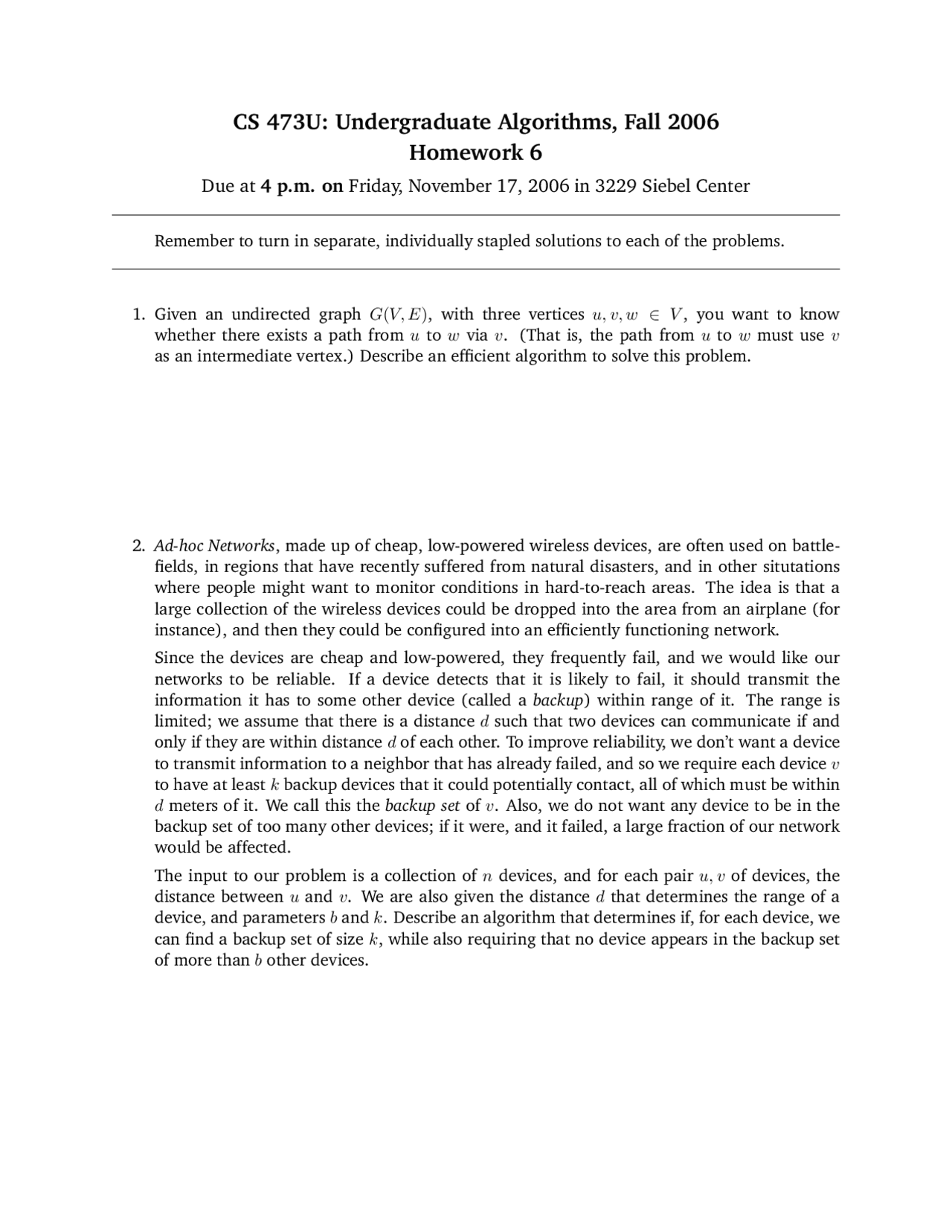 4 Problems on the Undergraduate Algorithm - Assignment 7 | CS 473 - Docsity