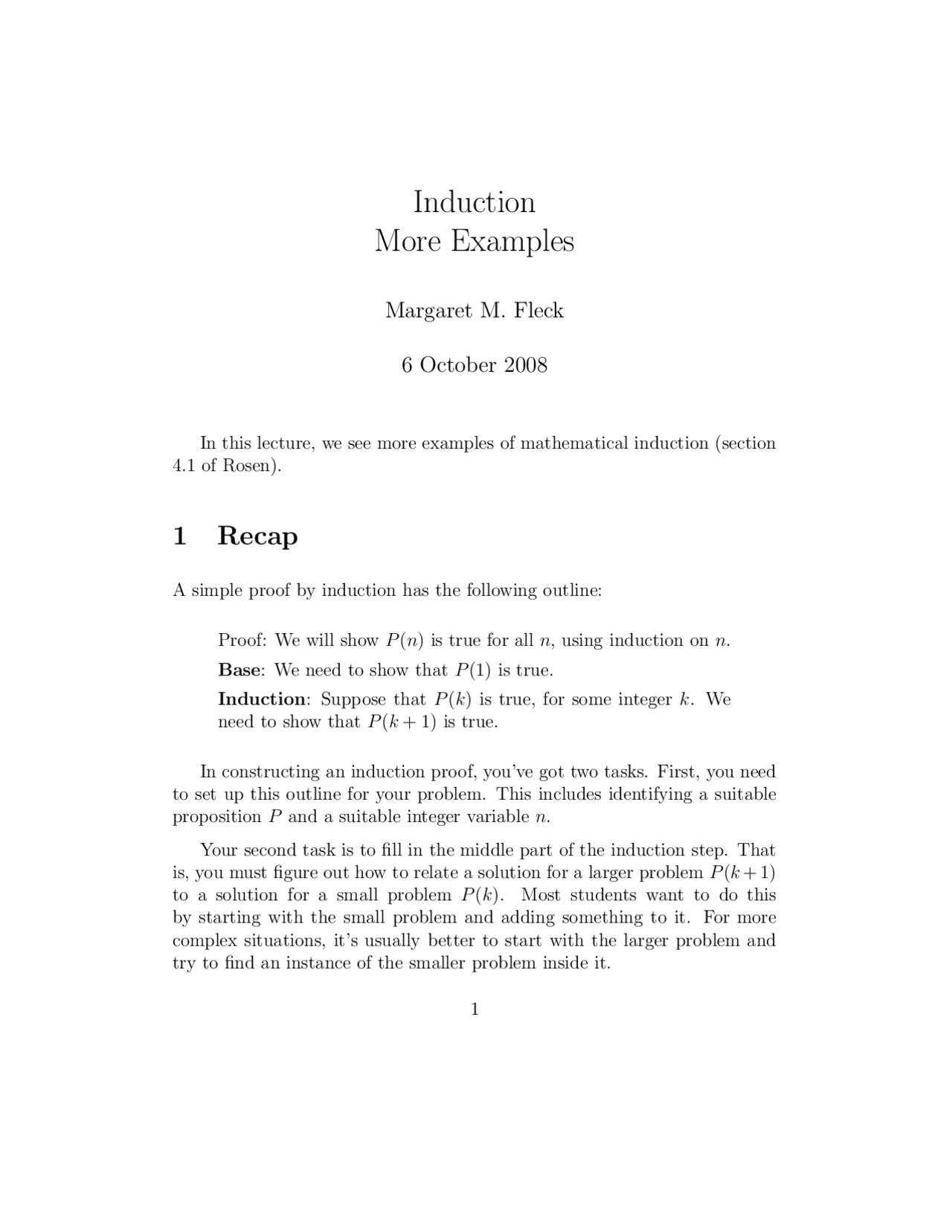 Induction More Examples - Lecture Notes | CS 173 - Docsity