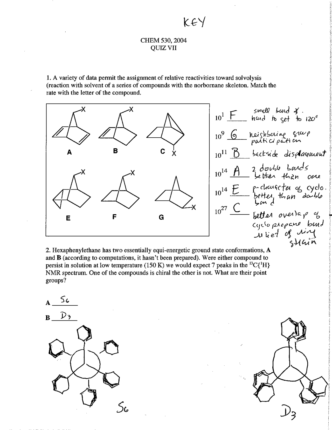 Quiz VII Questions with Answers - Advanced Organic Chemistry | CHEM 530 ...