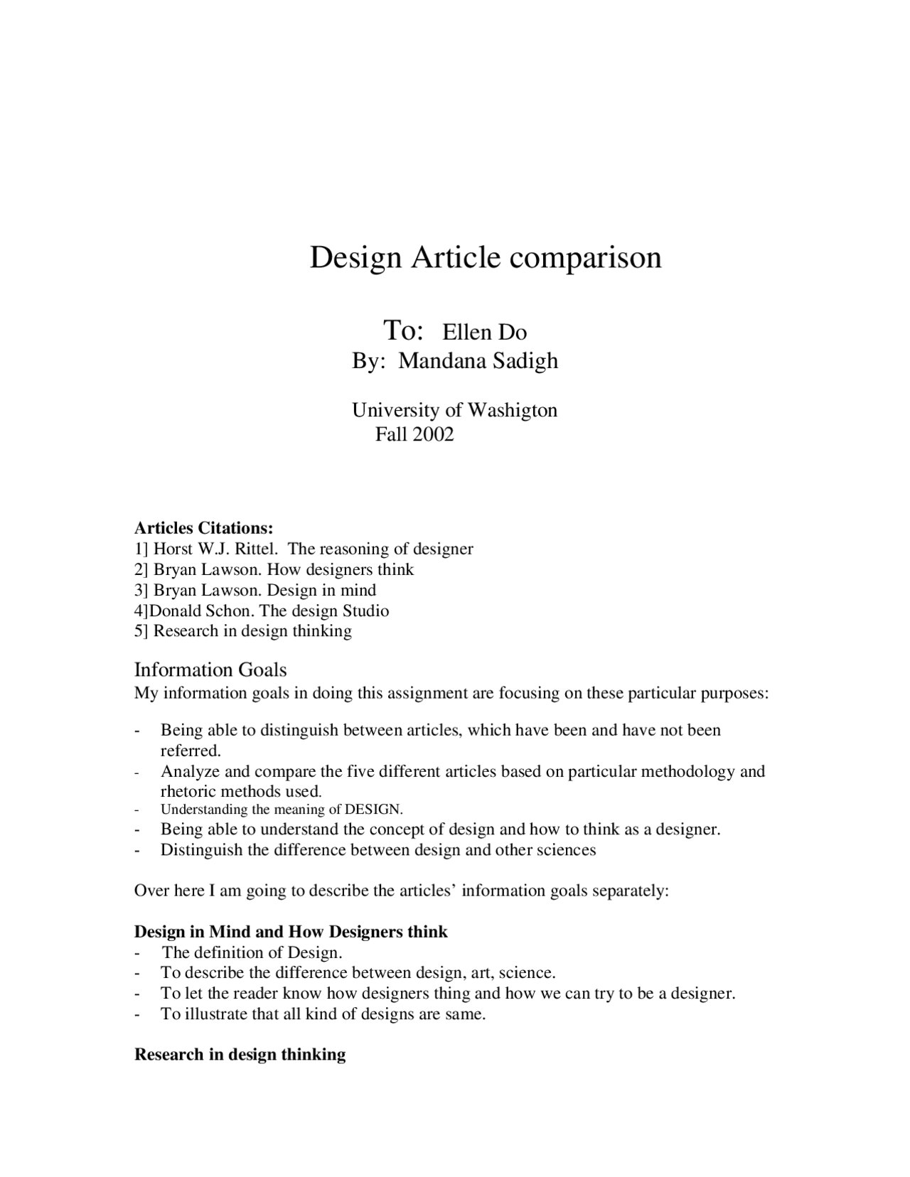 Design Article Comparison - Assignment 3 | ARCH 587 - Docsity