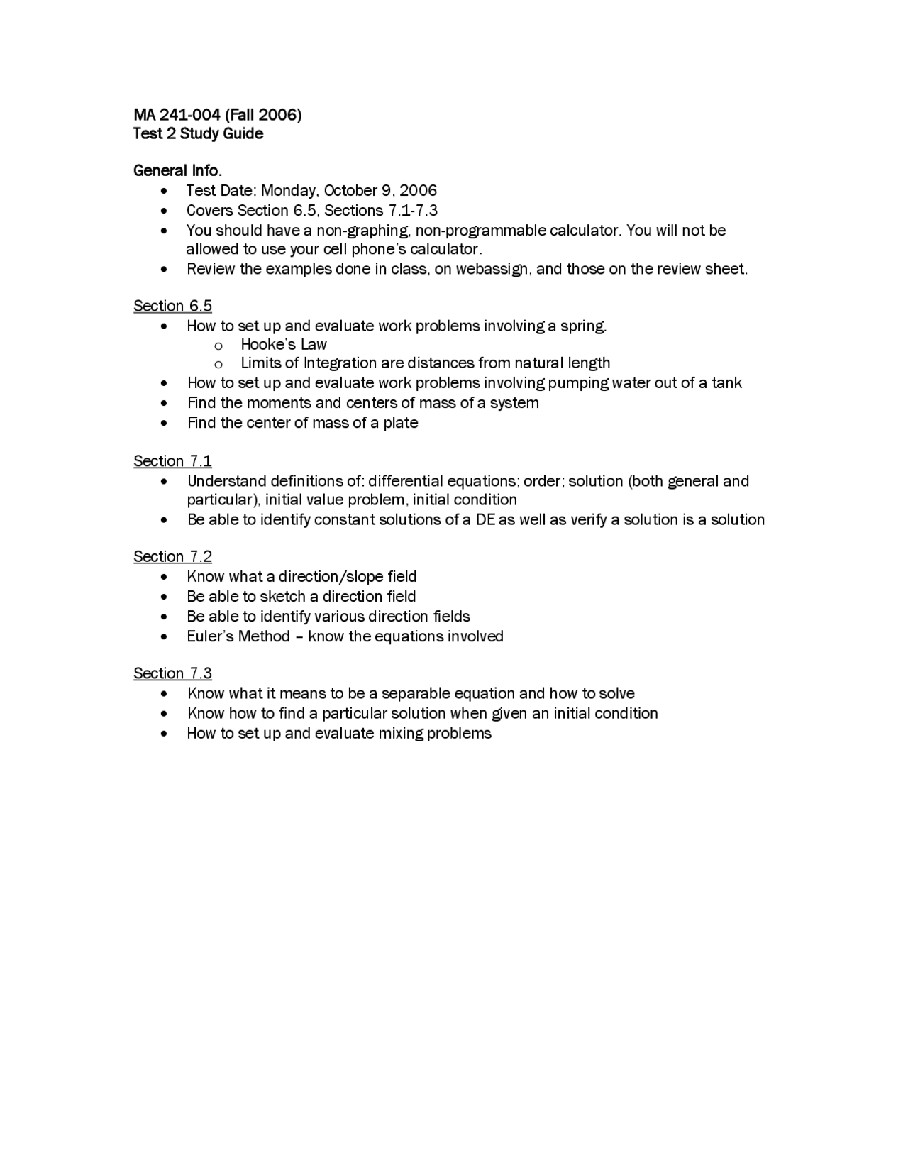 Test 2 Study Guide - Calculus II | MA 241 - Docsity
