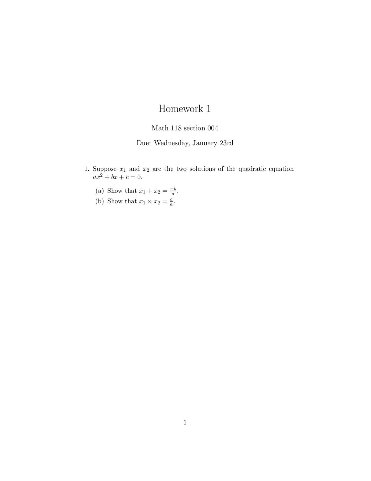 Homework 1 for Selected Topics in Mathematics | MATH 118 - Docsity