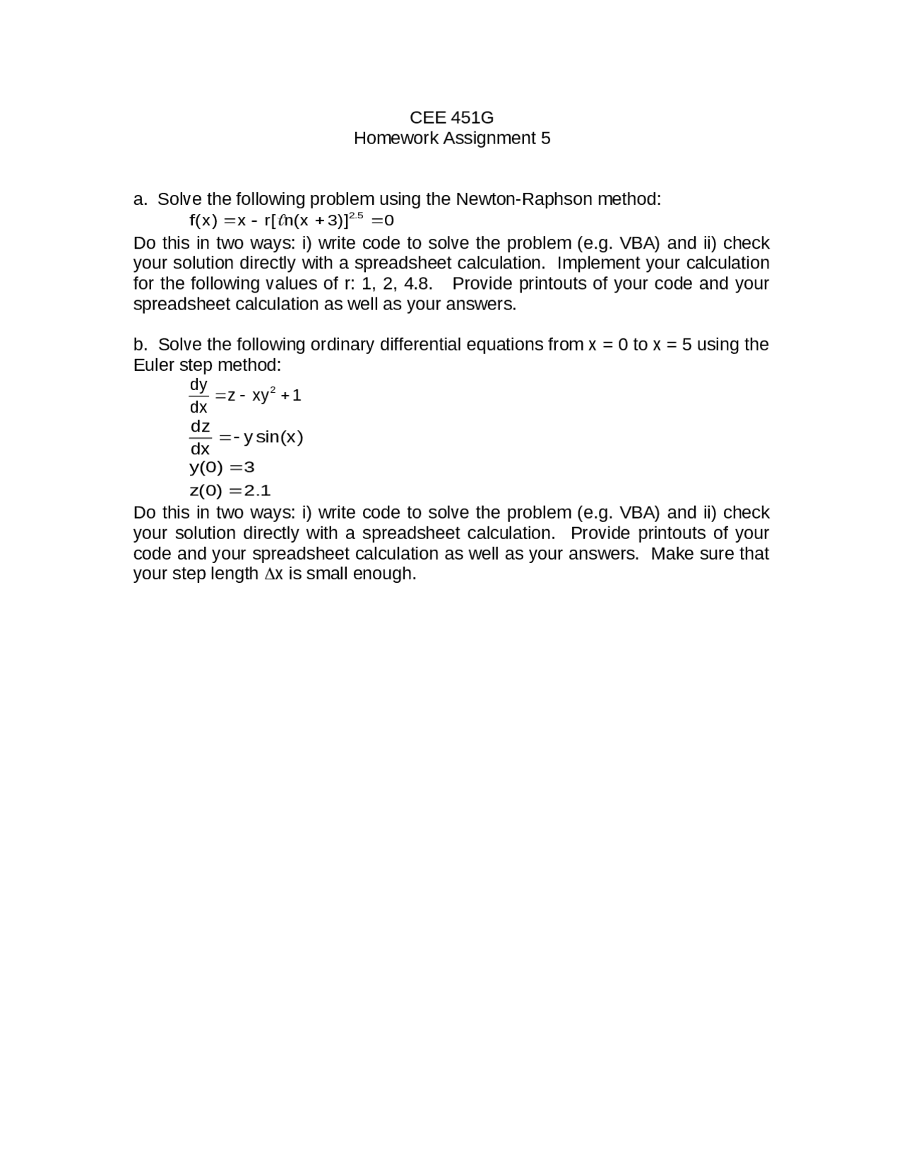 Homework 5 Environmental Fluid Mechanics Cee 451 Docsity
