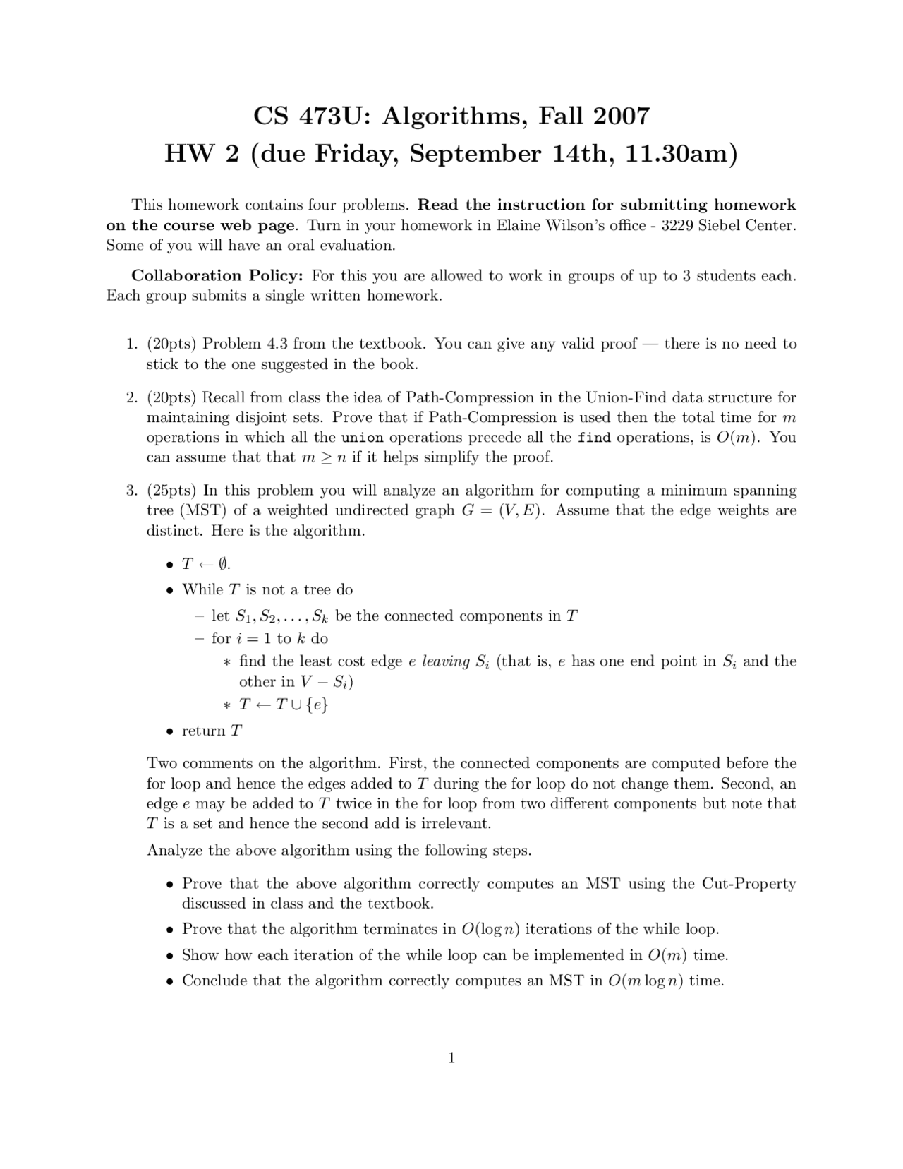 4 Questions for Assignment 2 - Fundamental Algorithms | CS 473 - Docsity
