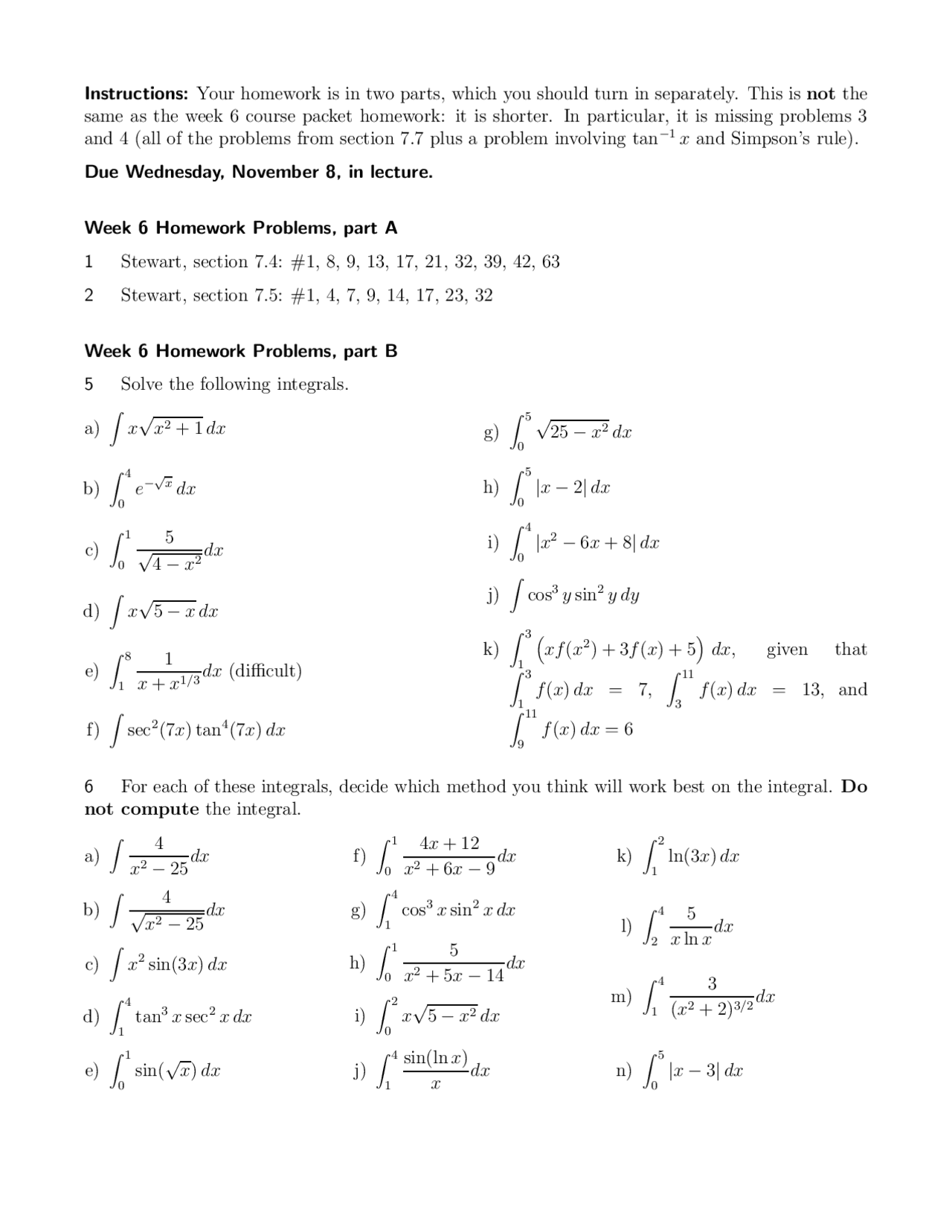 Homework 6 Problems - Calculus Analytical Geometry | MATH 125 - Docsity