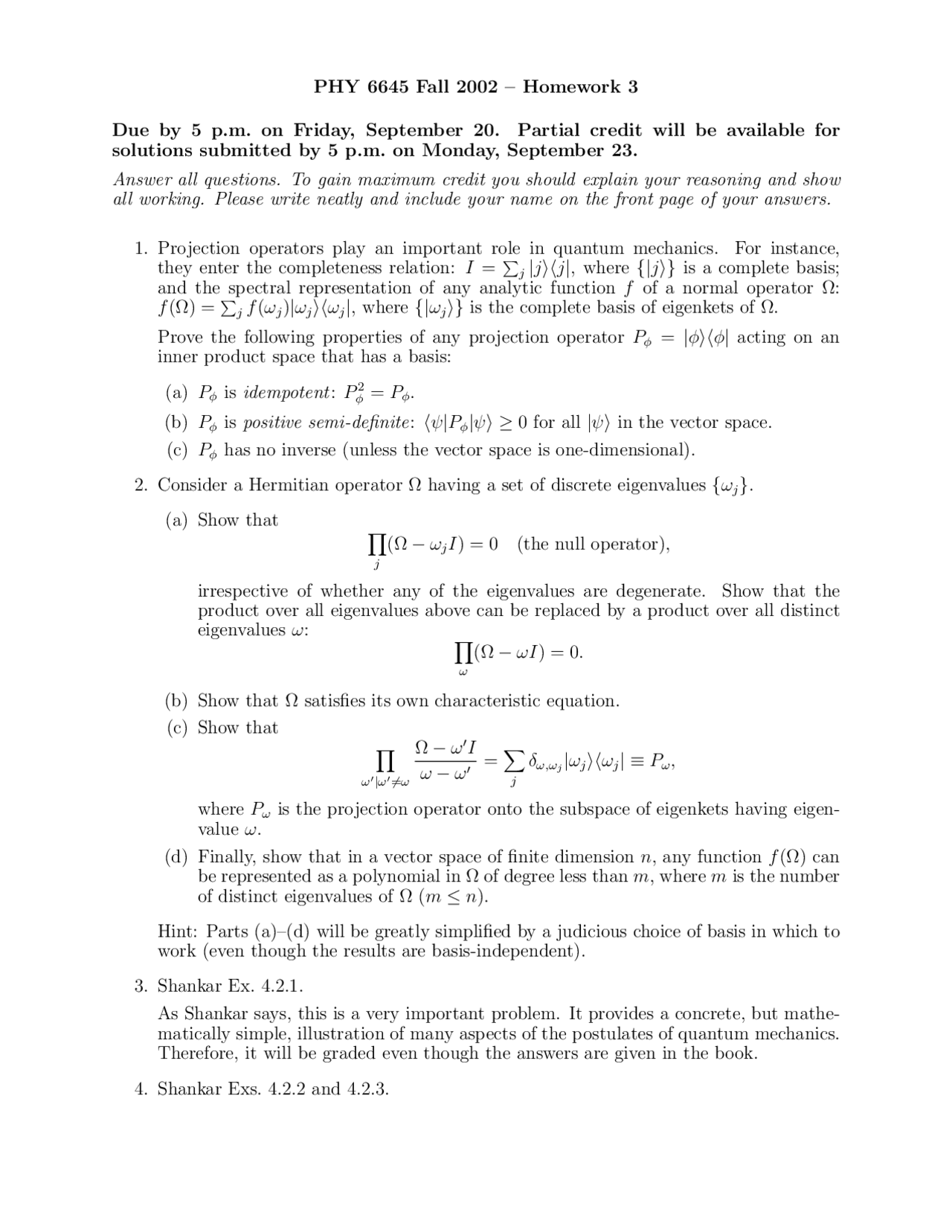 4 Questions on Quantum Mechanics I - Homework #3 | PHY 6645 - Docsity