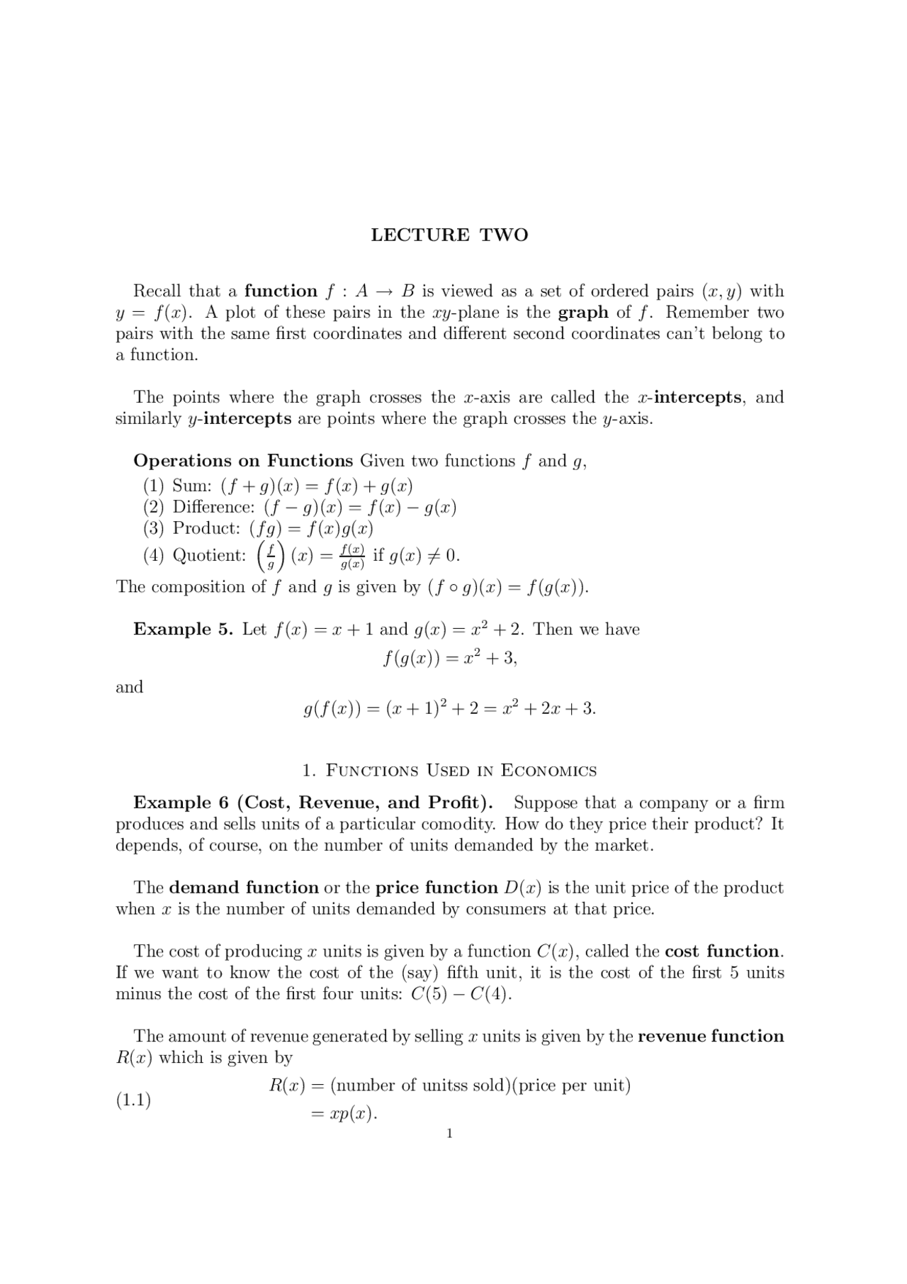 Notes On Functions Calculus For Business I Math 234 Docsity