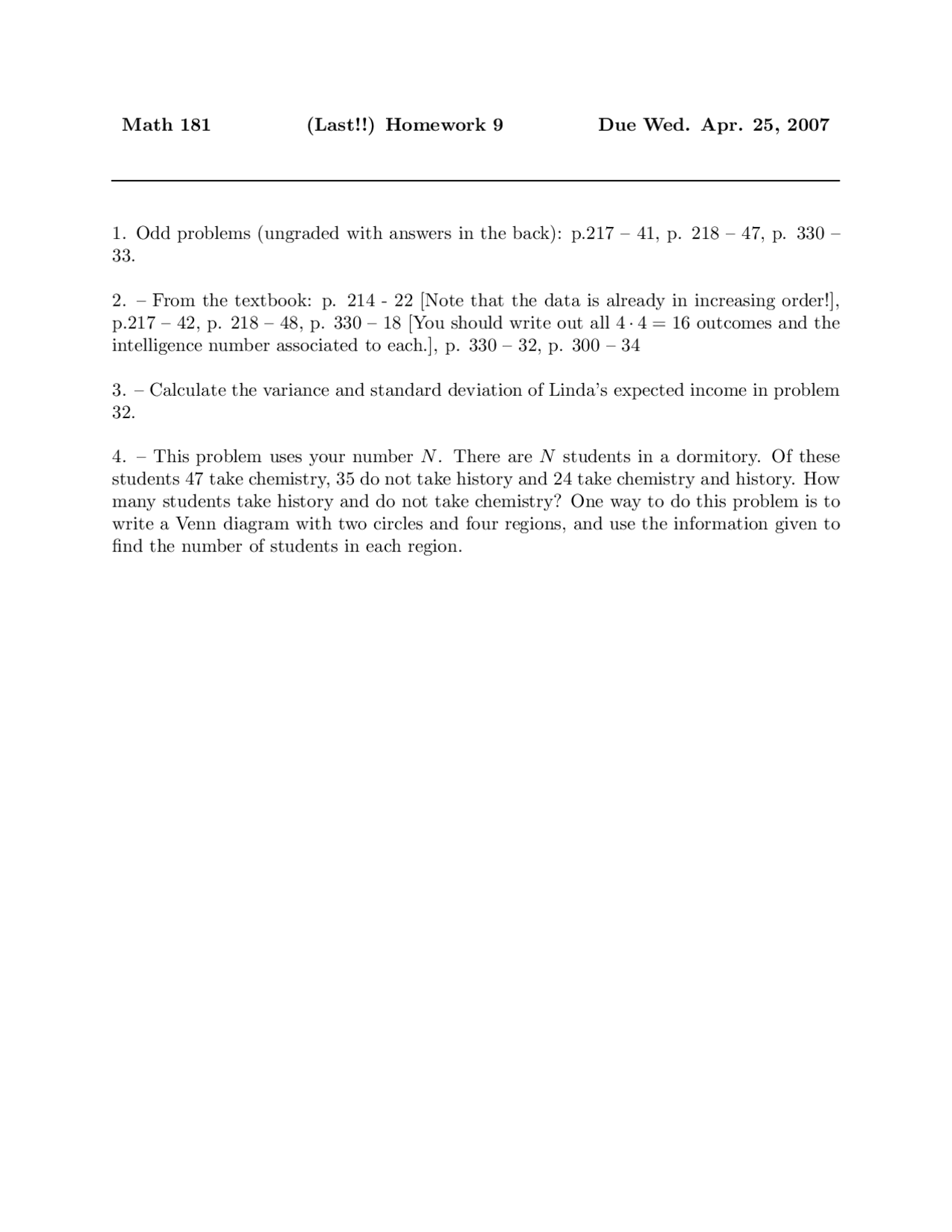 4 Problems to Calculate the Variance and Standard Deviation Homework