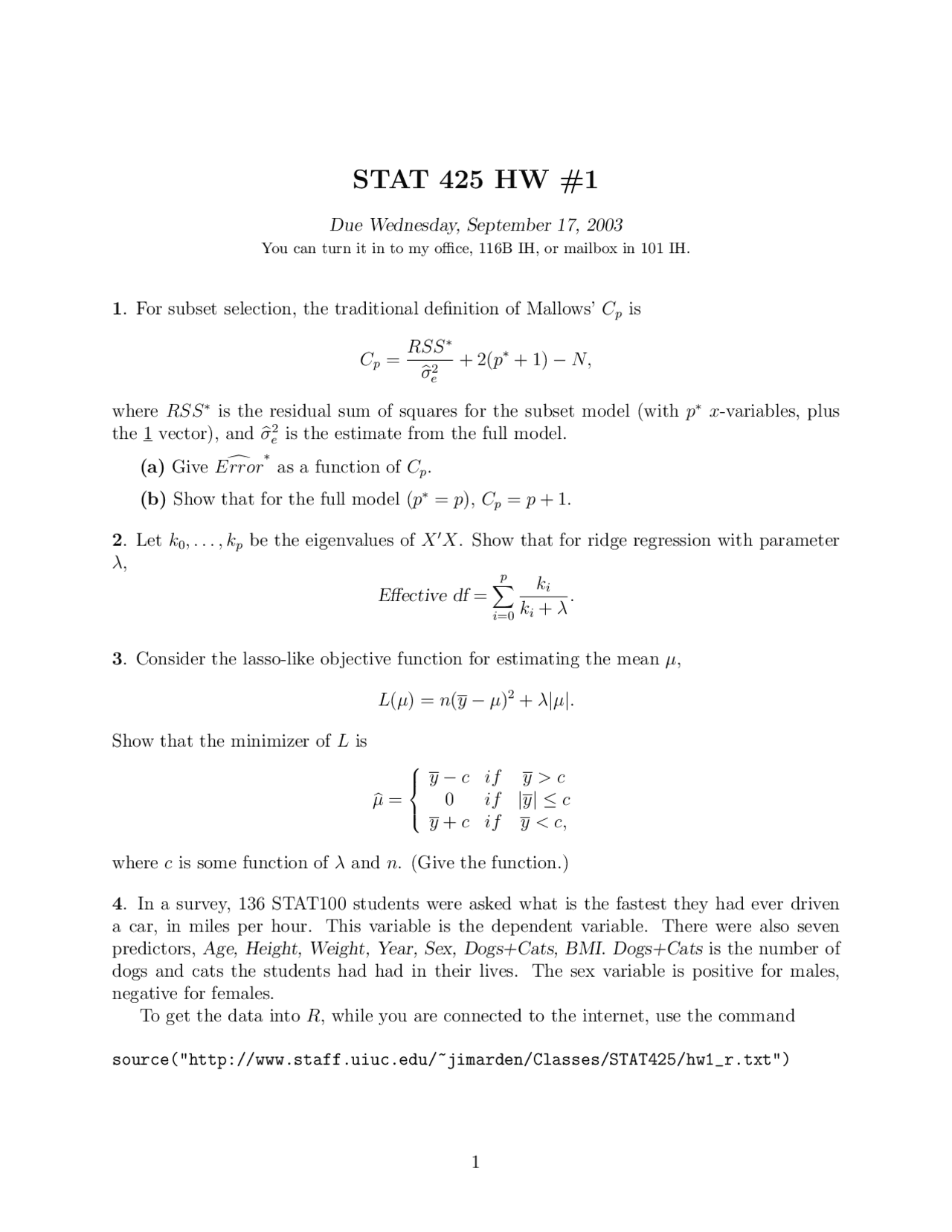 Homework 1 for Applied Regression and Design | STAT 425 | Assignments ...