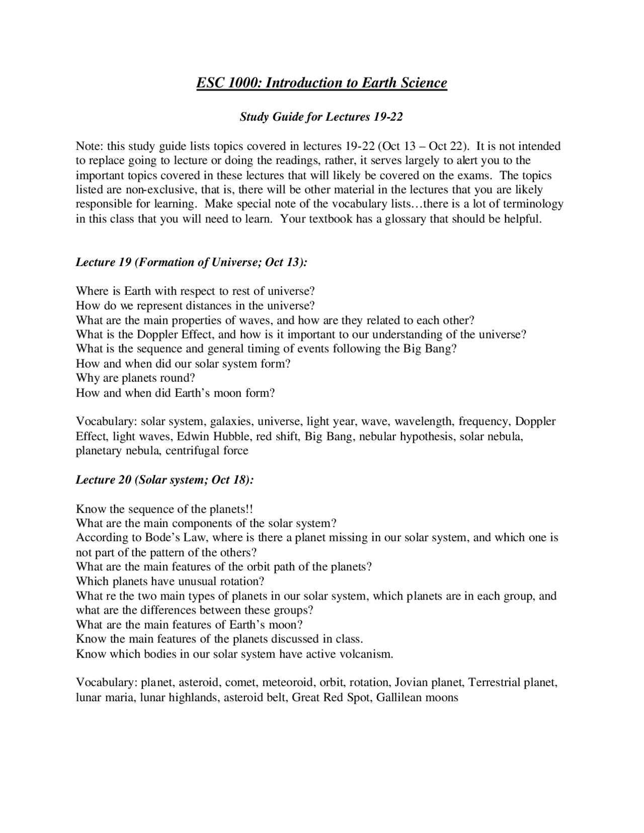 Introduction to Earth Science | Study Guide | ESC 1000 - Docsity