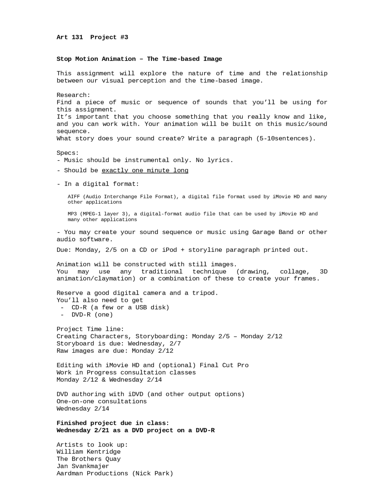 Stop Motion Animation and The Time Based Image - Project 3 | ART 131 ...