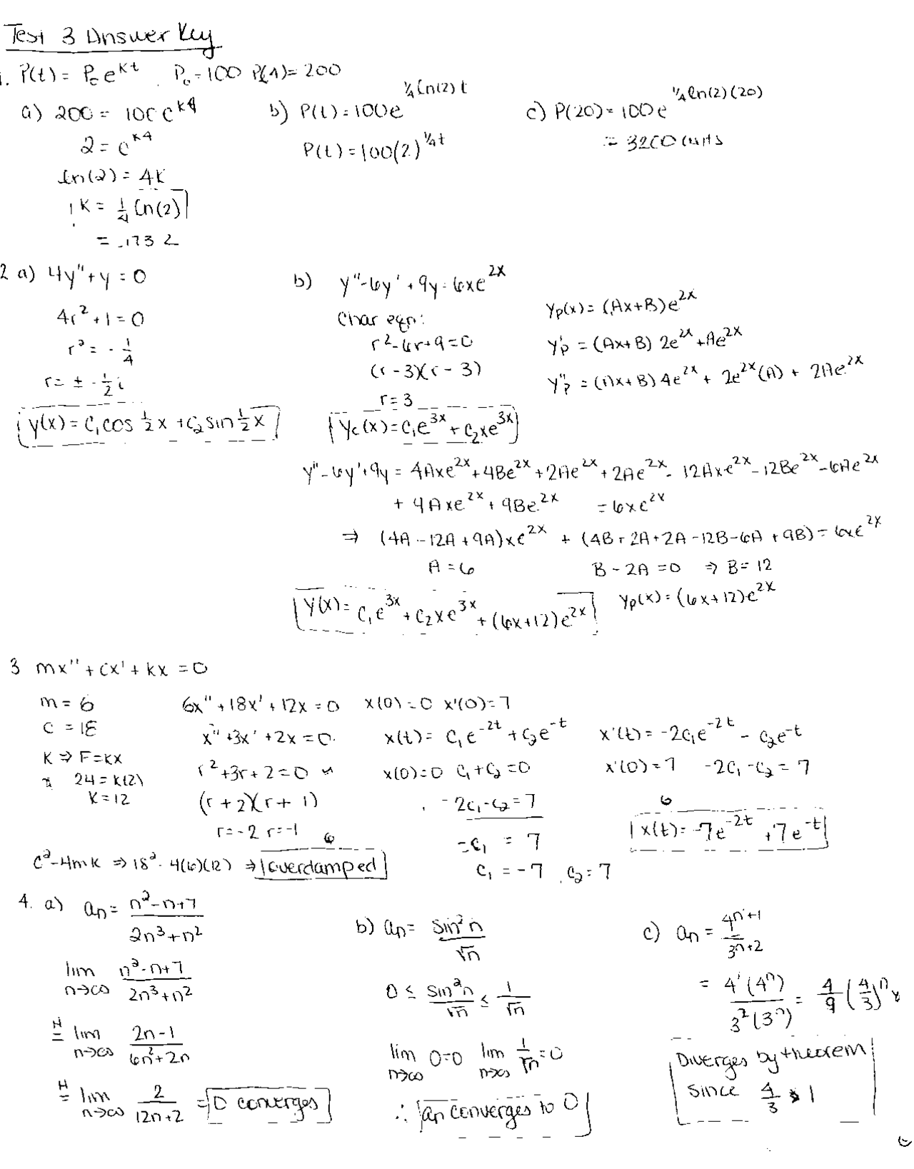 Test 3 with Answer Key - Calculus II | MA 241 - Docsity