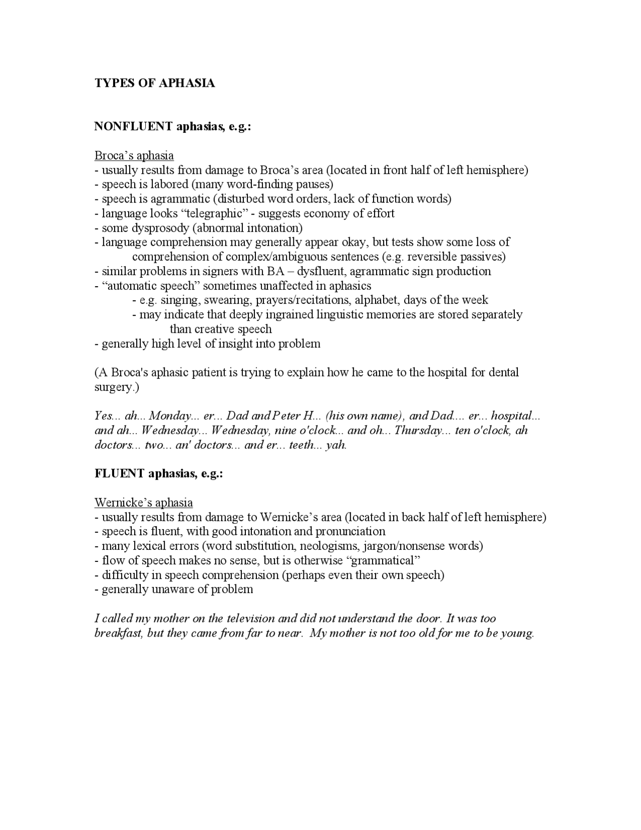 Types of Aphasia - Introduction to Language - Lecture Notes | LING 101 ...