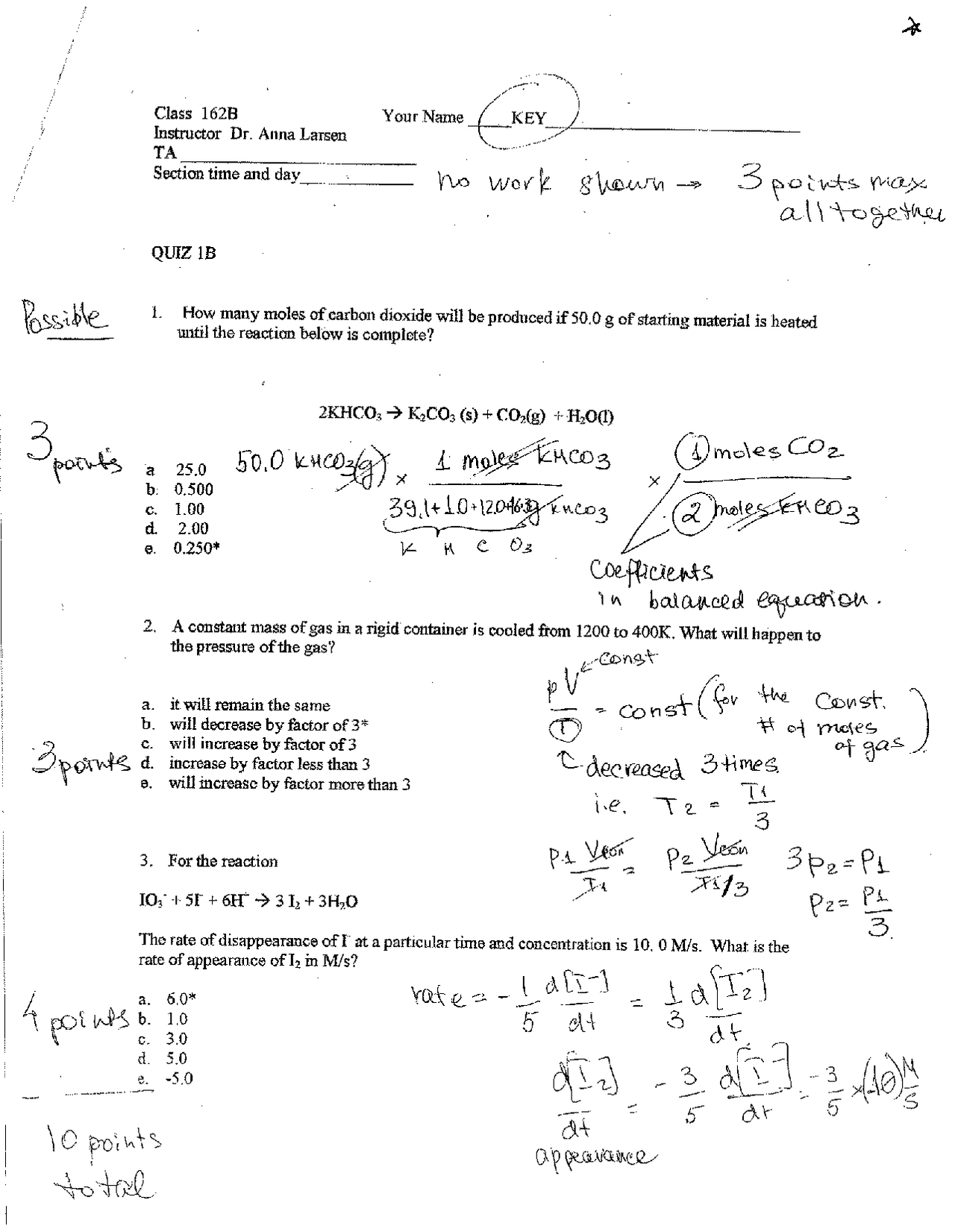 Quiz 1B with Solution for General Chemistry | CHEM 162 | Quizzes ...