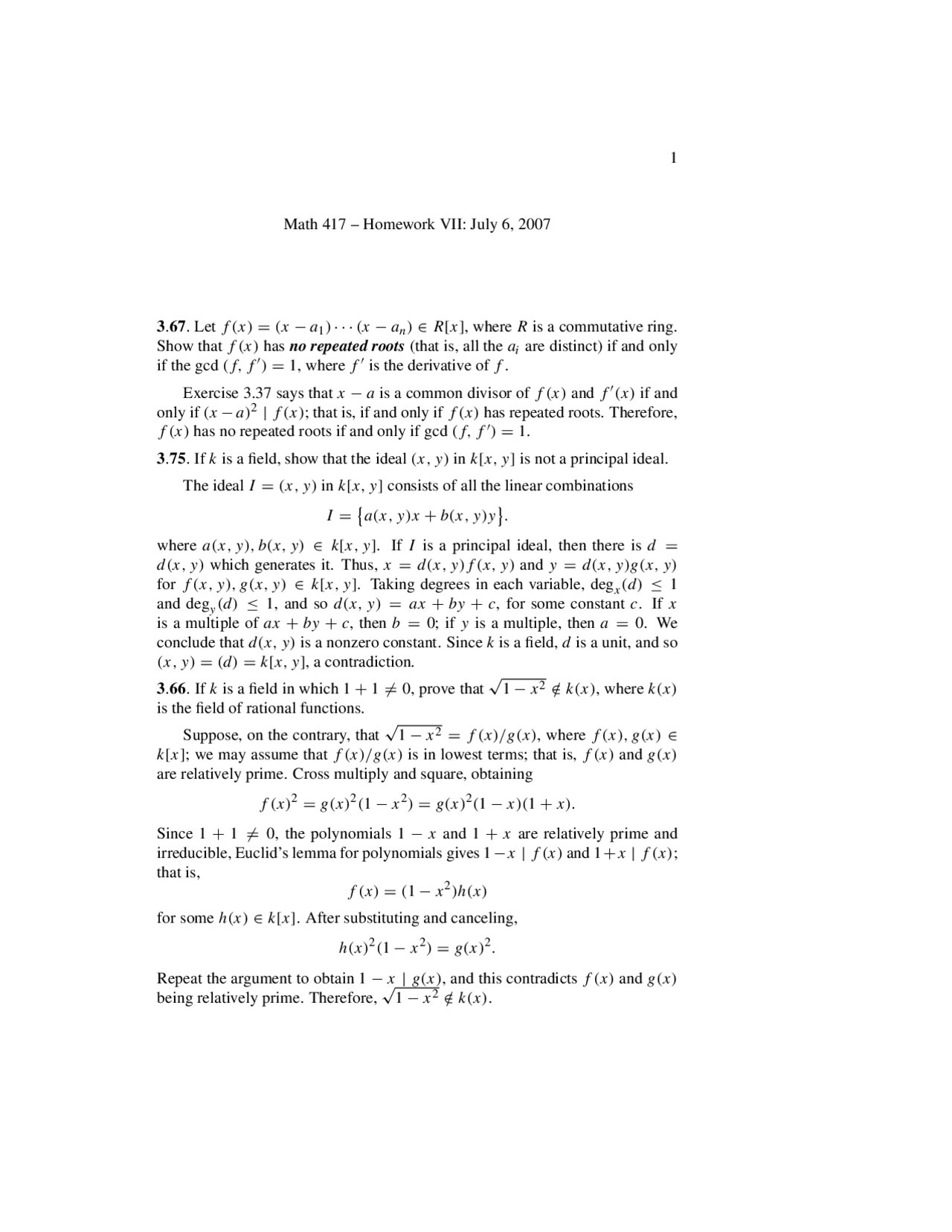 Homework 7 Problems - Introduction to Abstract Algebra | MATH 417 - Docsity