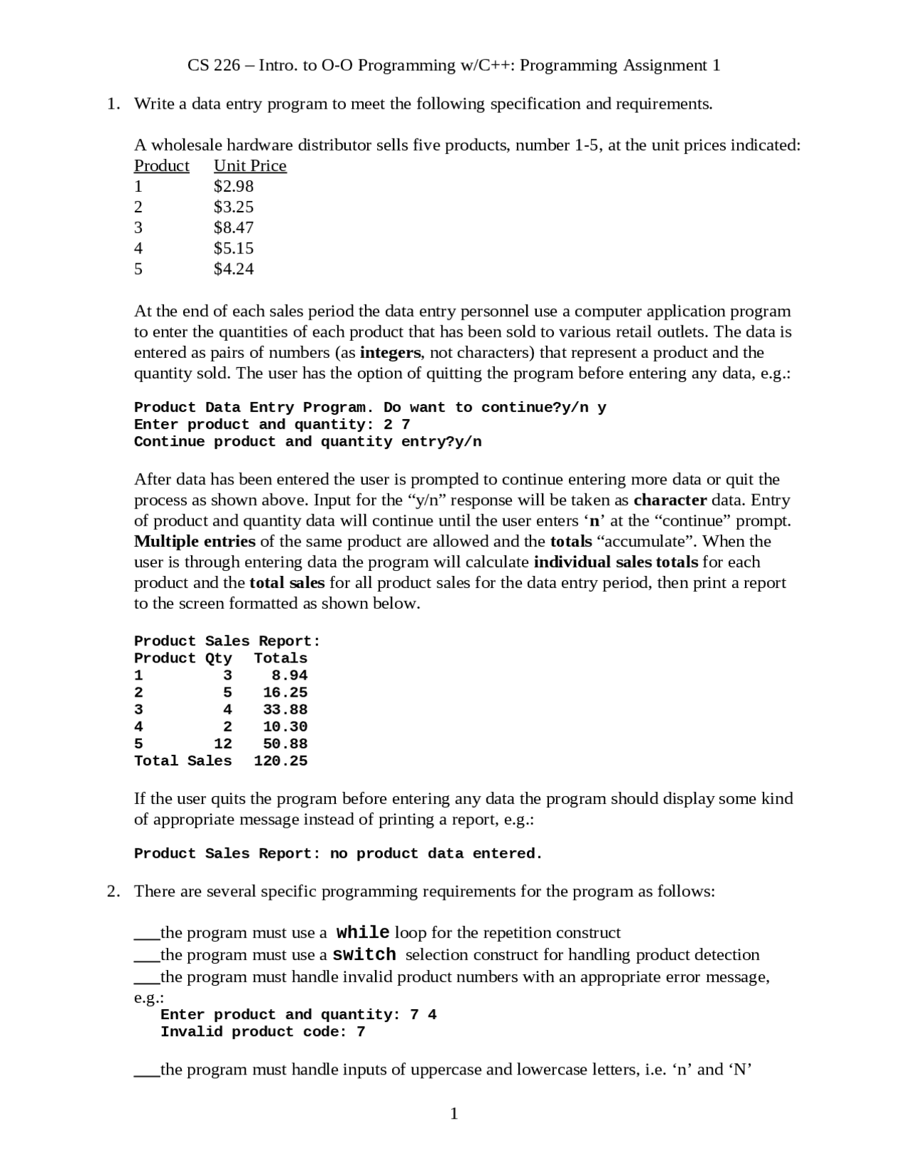 Programming Assignment 1 | Object Oriented Programming in C++ | CS 226 ...