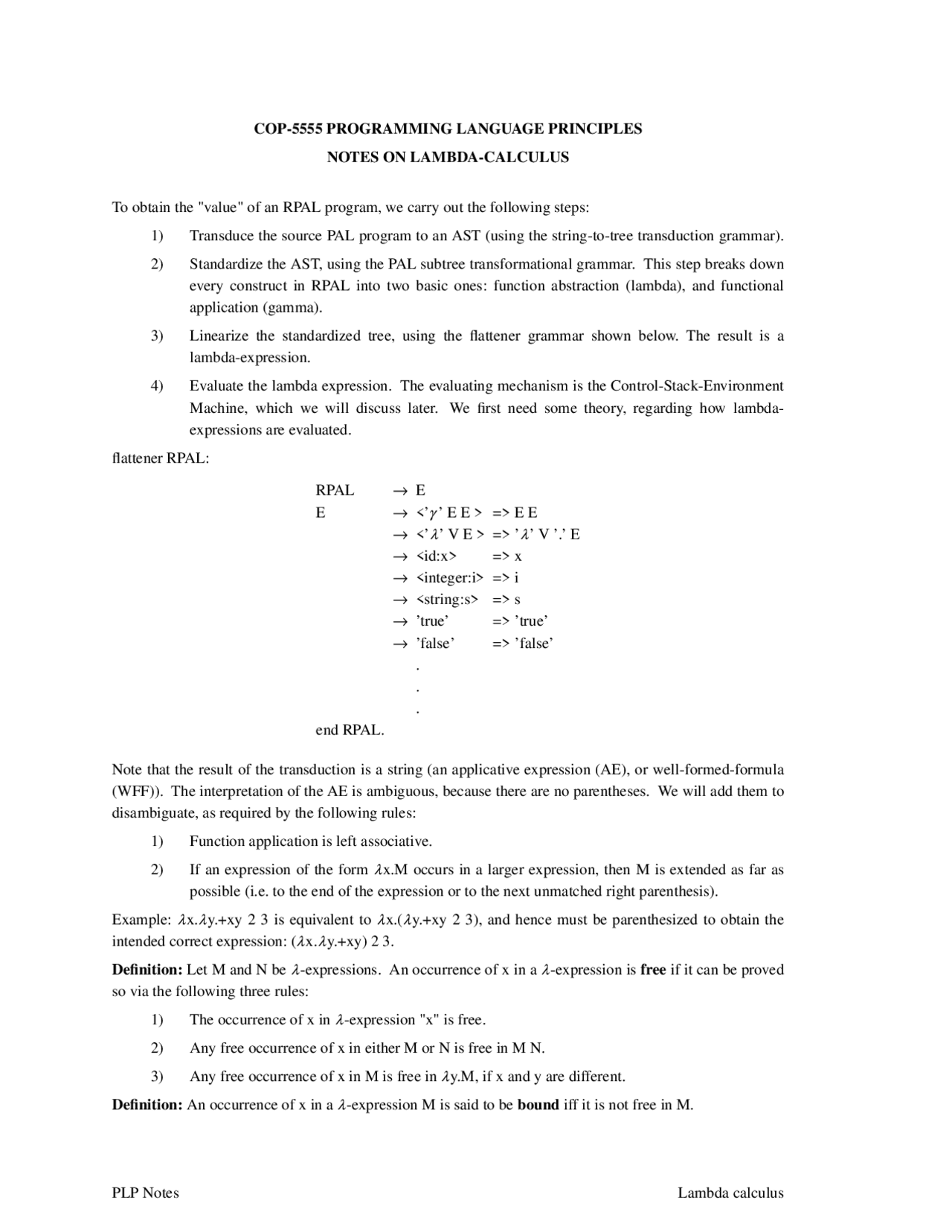solution: programming fundamentals inline and lambda... Lambda Calculus - Lecture Notes - Principles of Programming Languages ...