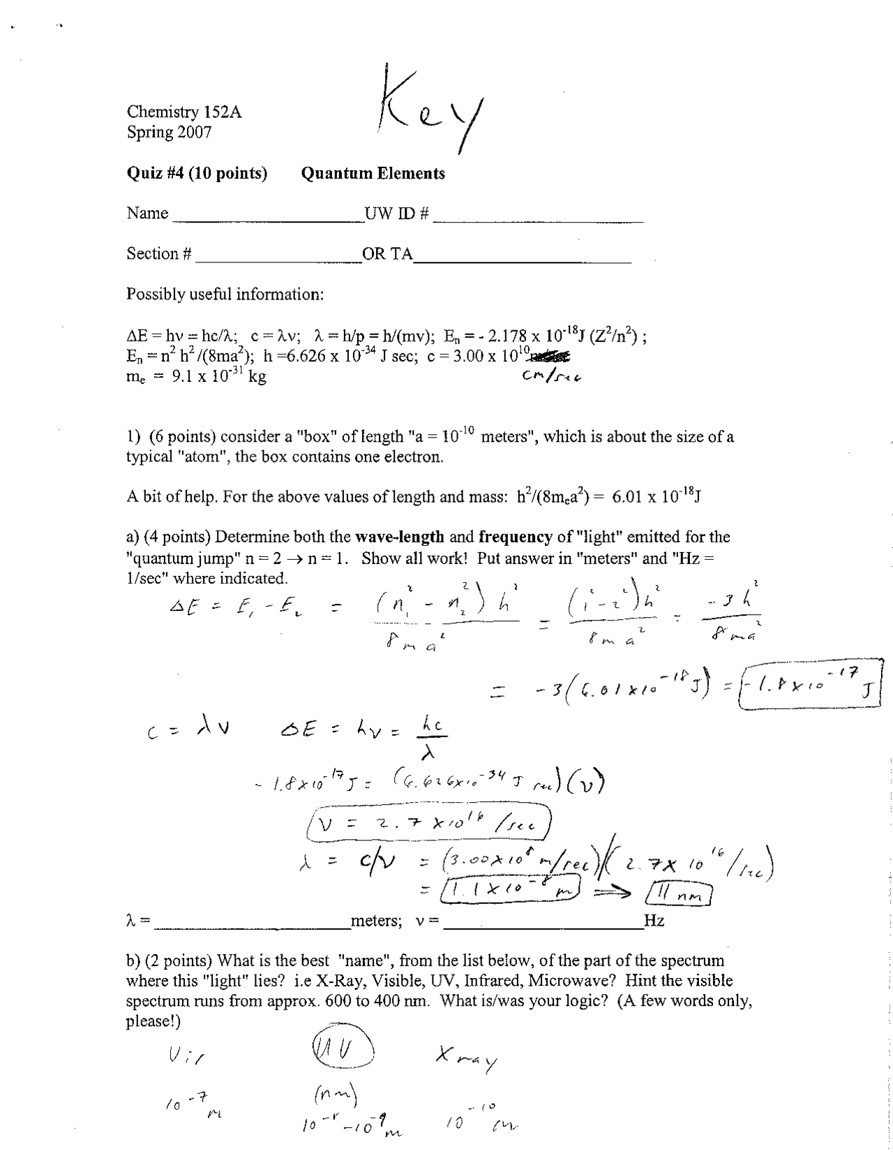 Quiz 4 Questions with Answers - General Chemistry | CHEM 152 - Docsity