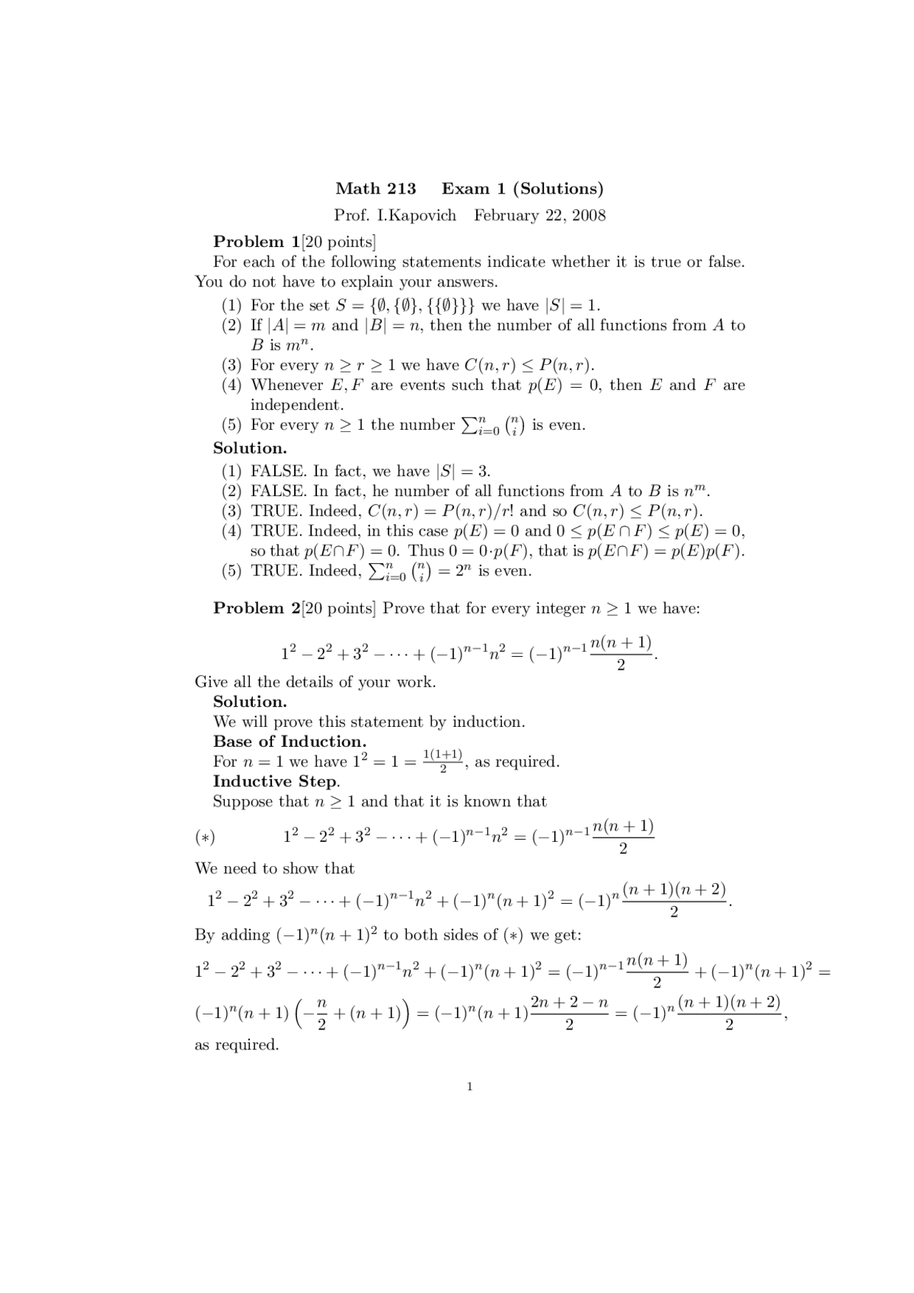Solution Manual for Exam 1 - Basic Discrete Mathematics | MATH 213 ...
