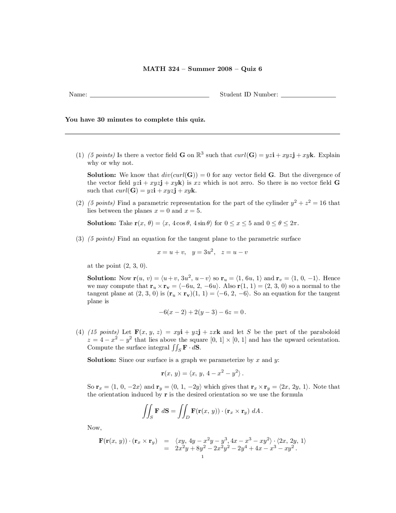 Quiz 6 Practice Questions - Advanced Multivariable Calculus 1 | MATH ...