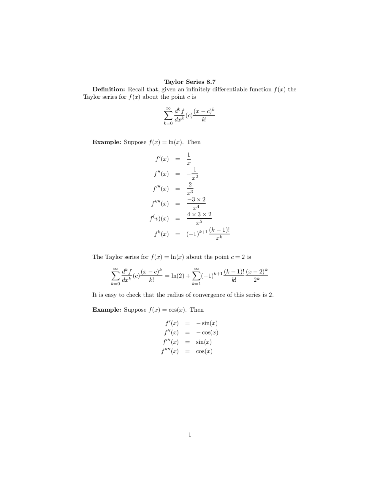 Notes on Taylor Series | Calculus II | MATH 231 - Docsity