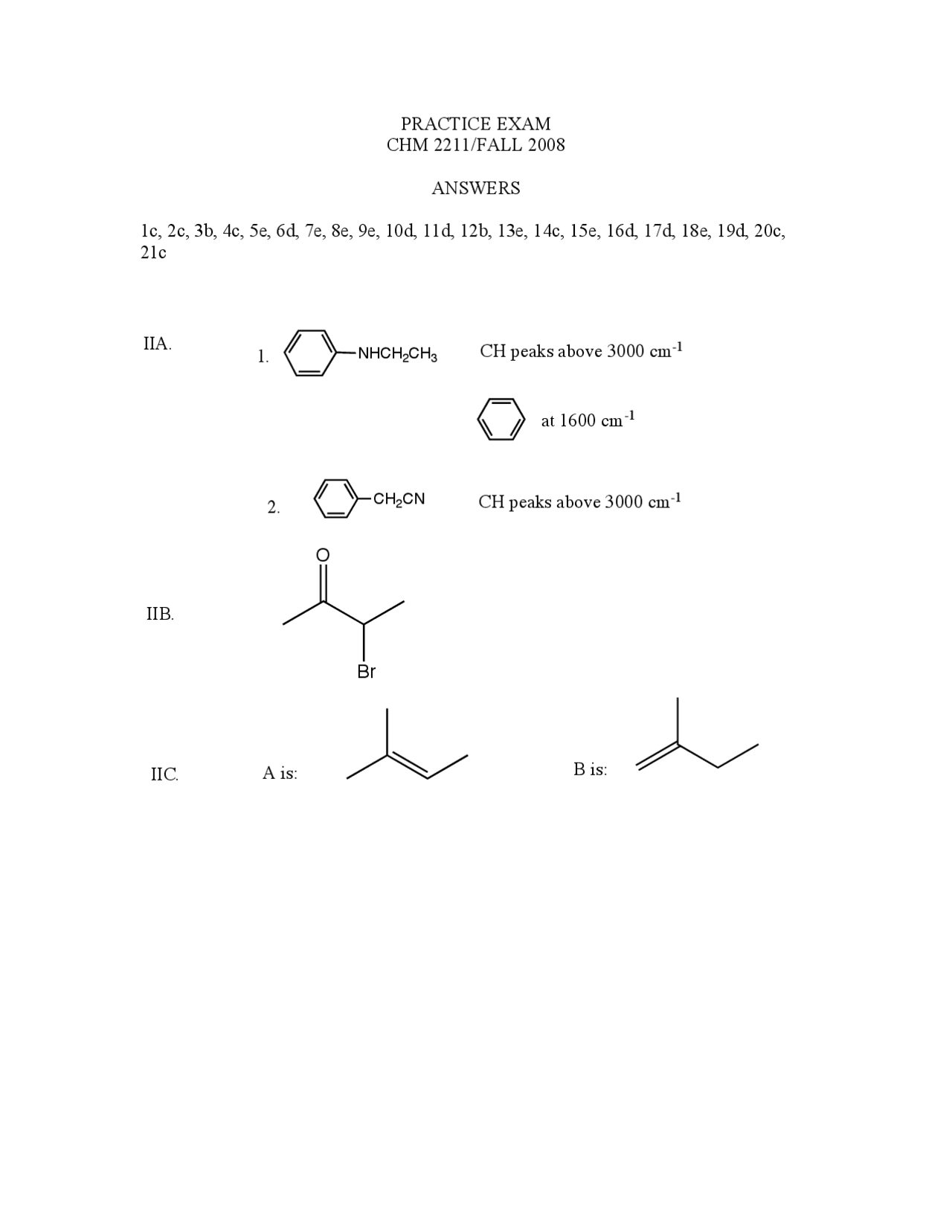 Organic Chemistry II Practice Exam Answers | CHM 2211 - Docsity