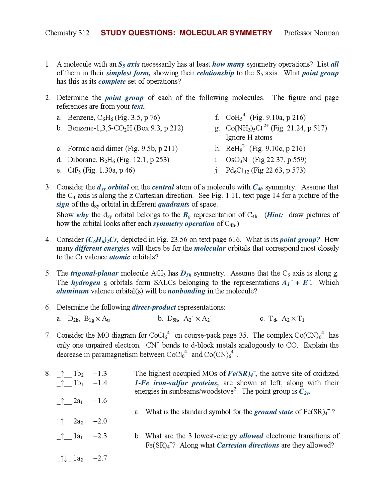 8 Problems on Molecular Symmetry in Inorganic Chemistry - Study Guide
