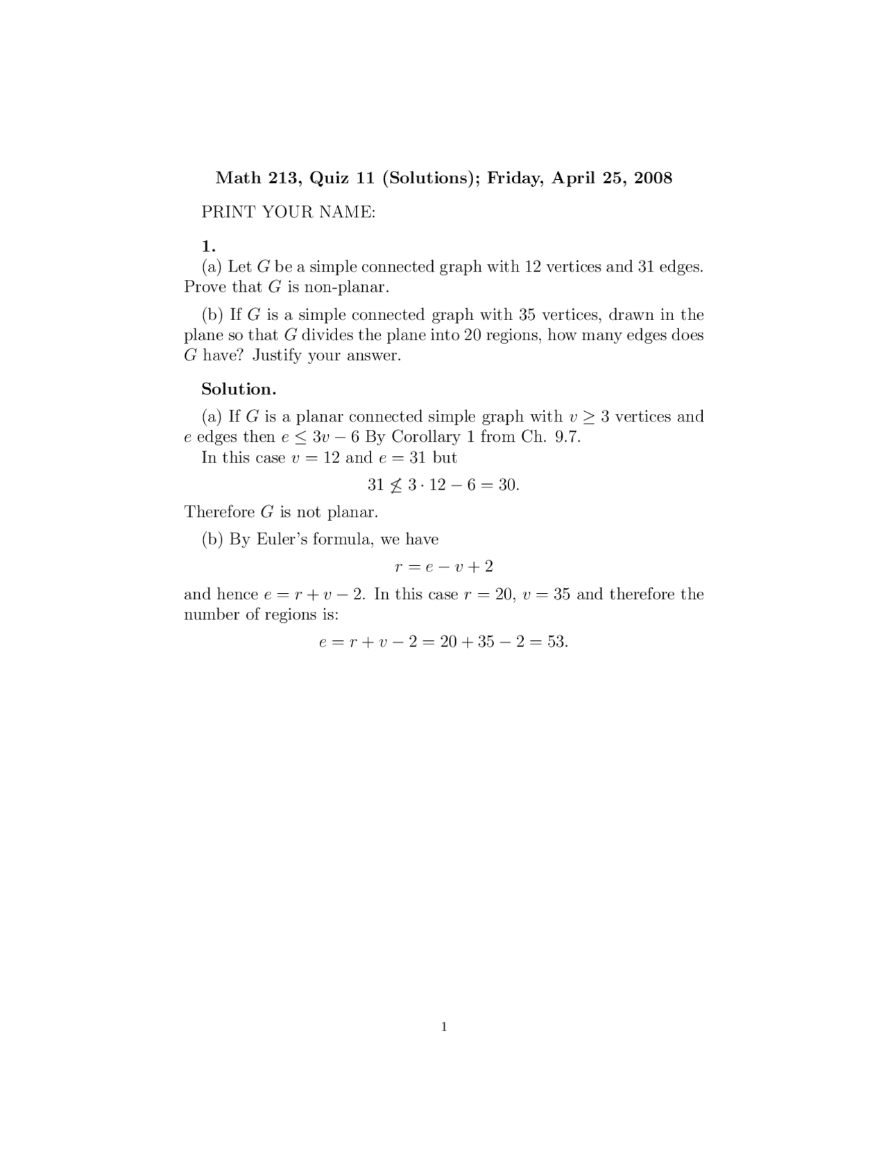 Solved Quiz 11 - Basic Discrete Mathematics | MATH 213 - Docsity