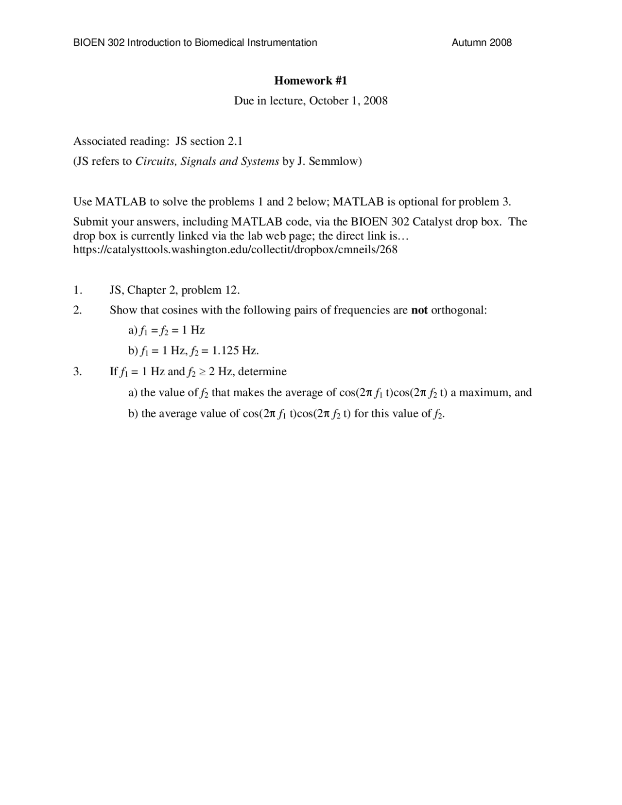 Questions for Assignment 1 - Introduction to Biomedical Instrumentation ...
