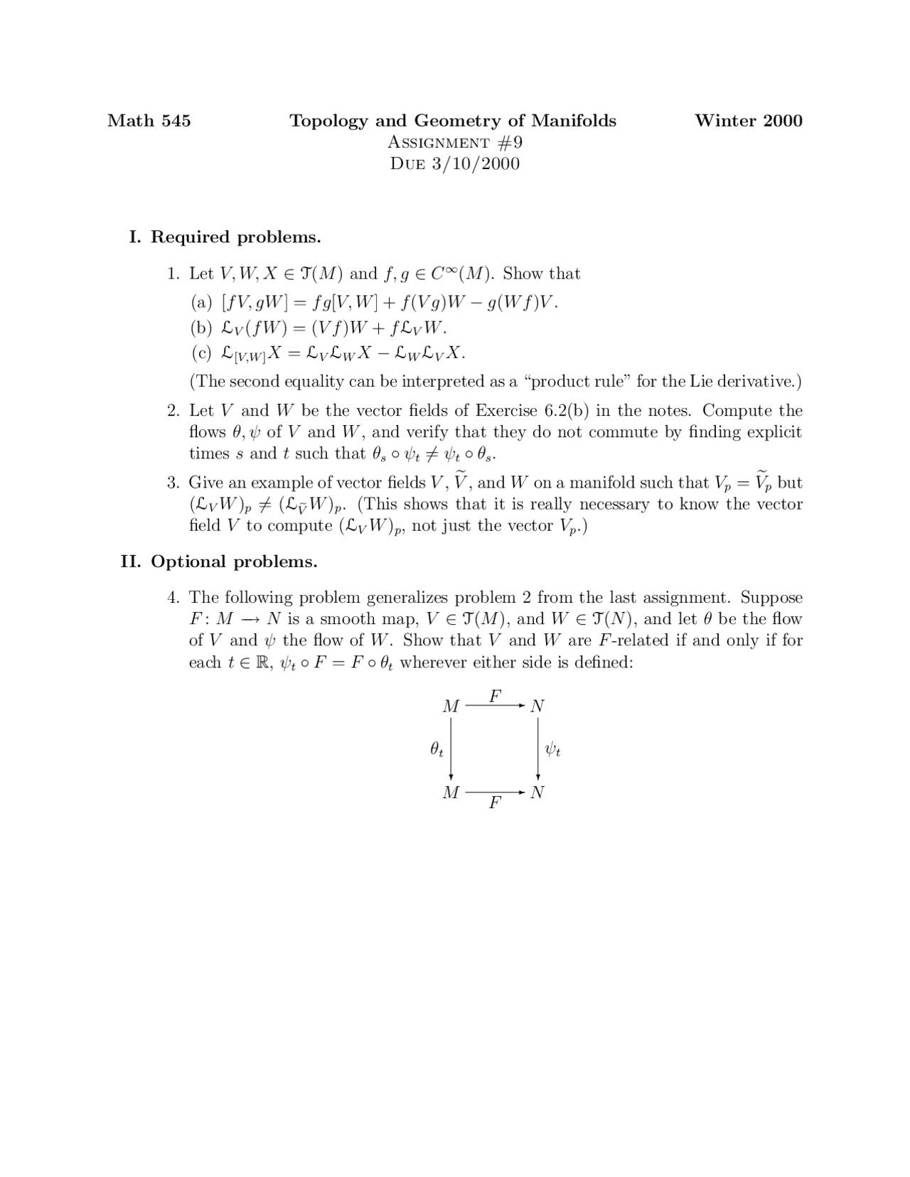 Topology and Geometry of Manifolds - Assignment 9 Problems | MATH 545 ...