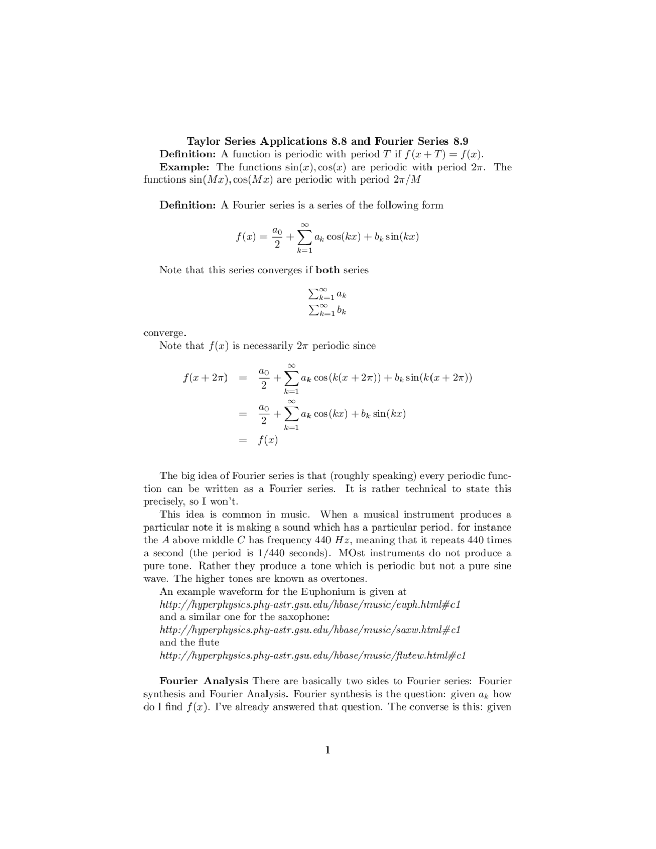 Notes on Taylor Series Applications and Fourier Series | MATH 231 - Docsity