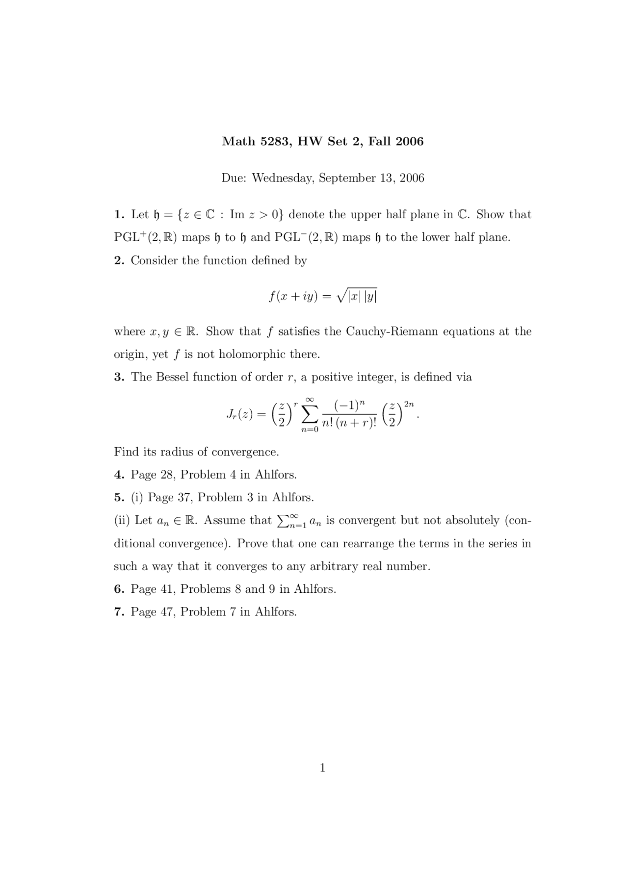 Homework Set 2 - Complex Analysis | MATH 5283 - Docsity
