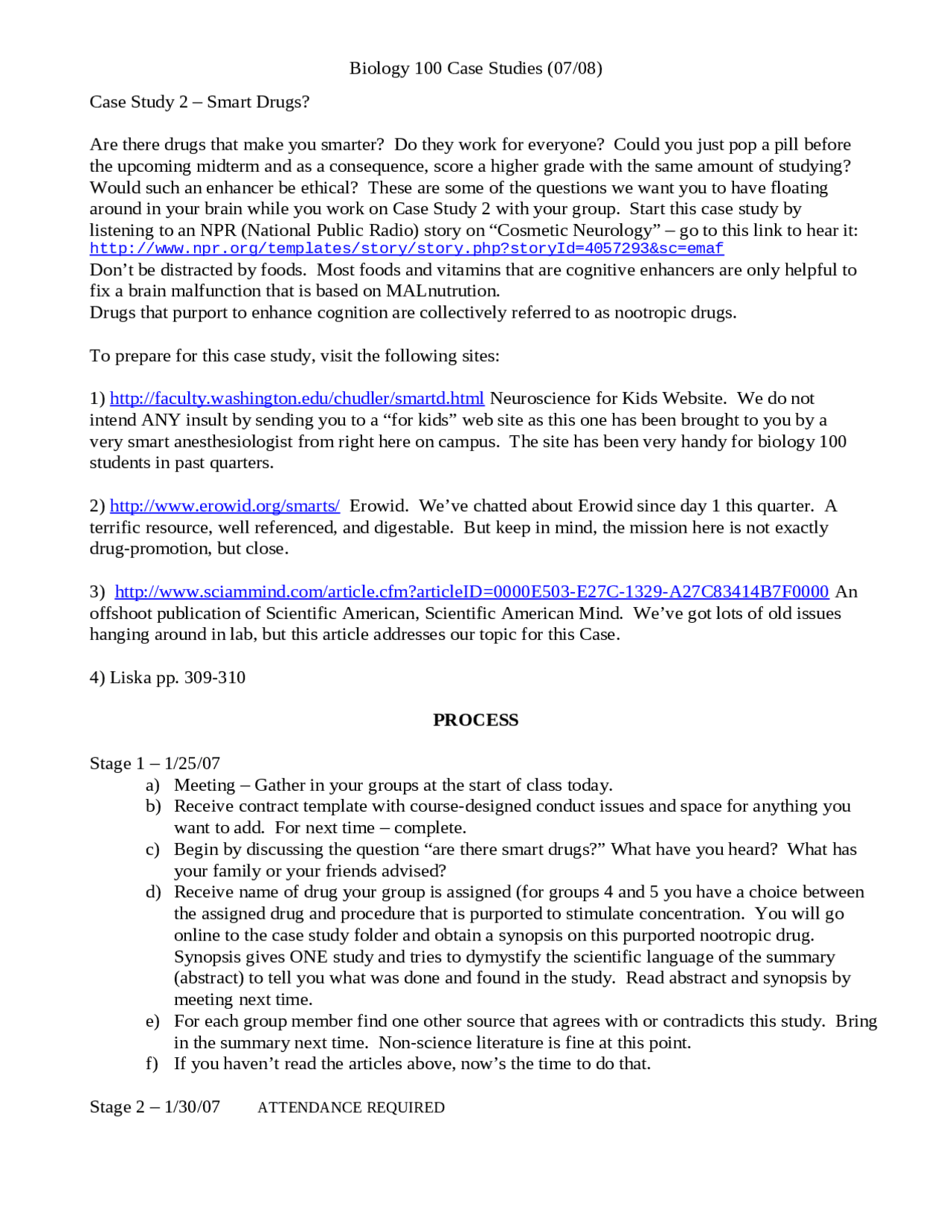 Case Study 2 - Smart Drugs - Introductory Biology | BIOL 100 - Docsity