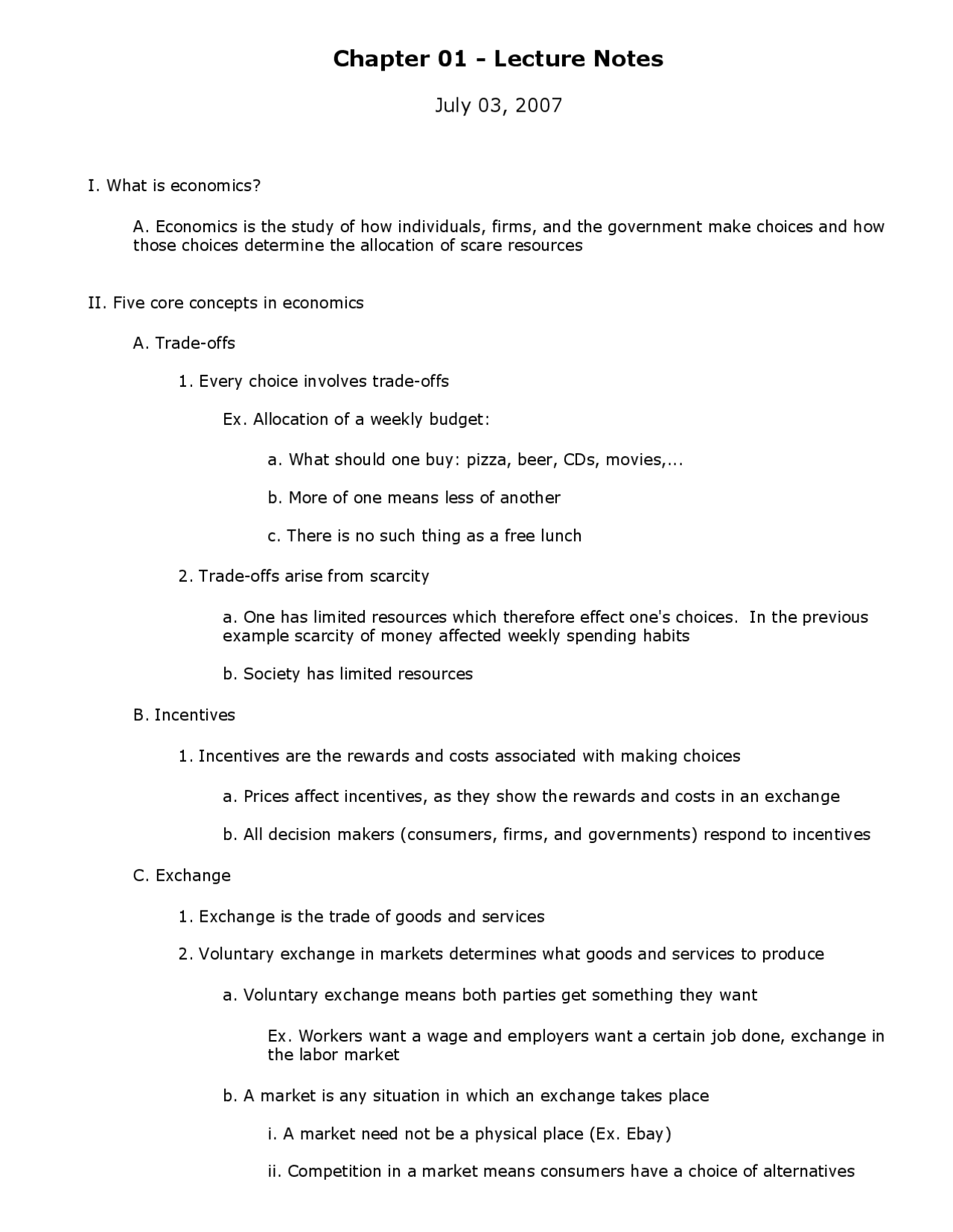 Principles of Microeconomics - Lecture Notes, Chapter 1 | EC 201 - Docsity