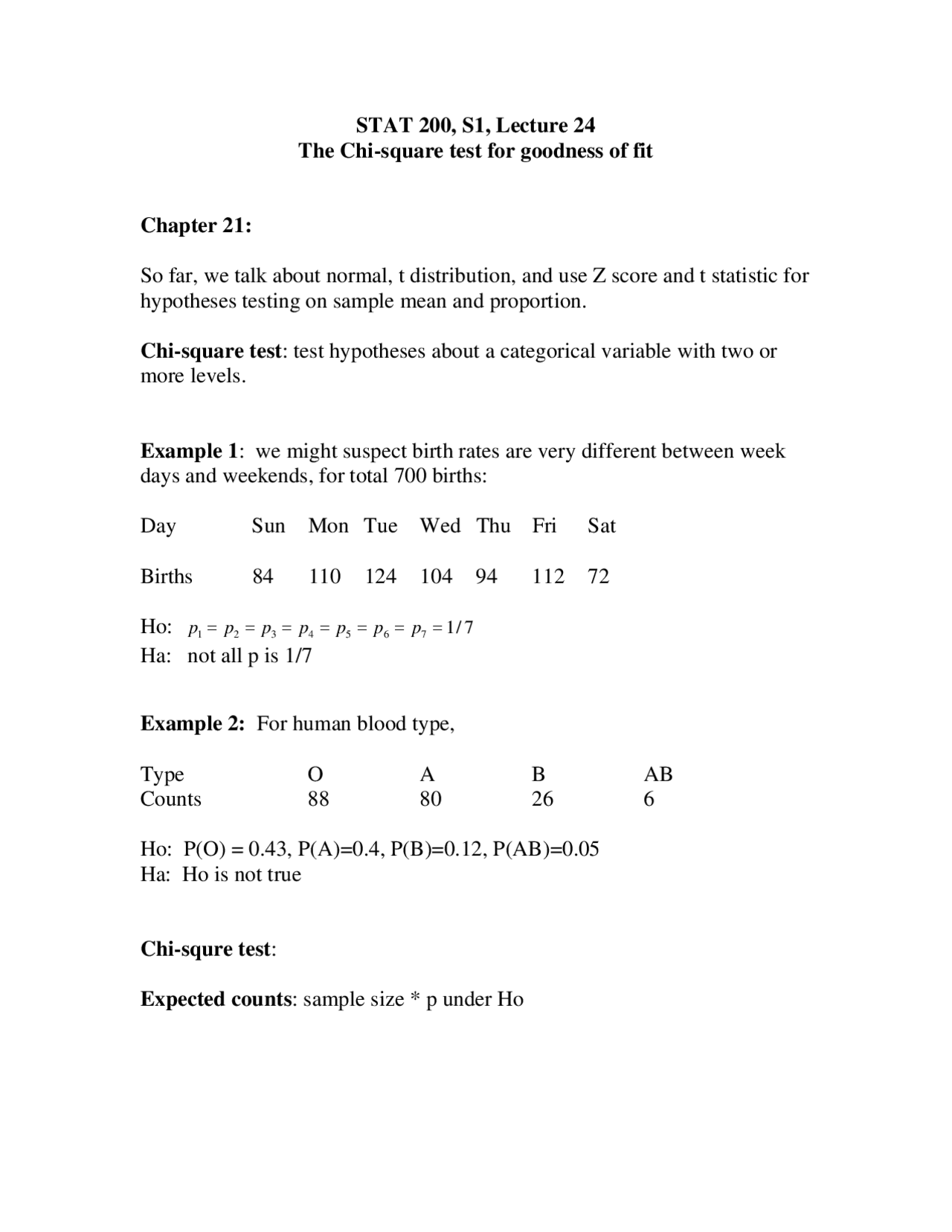 Notes on the Chi-Square Test for Goodness of Fit | STAT 200 - Docsity
