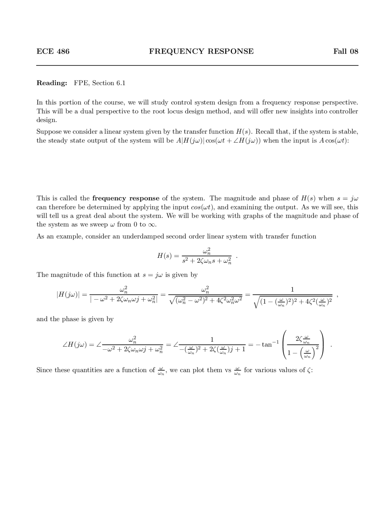Frequency Response In Ece 486 Analyzing Control Systems Study Notes