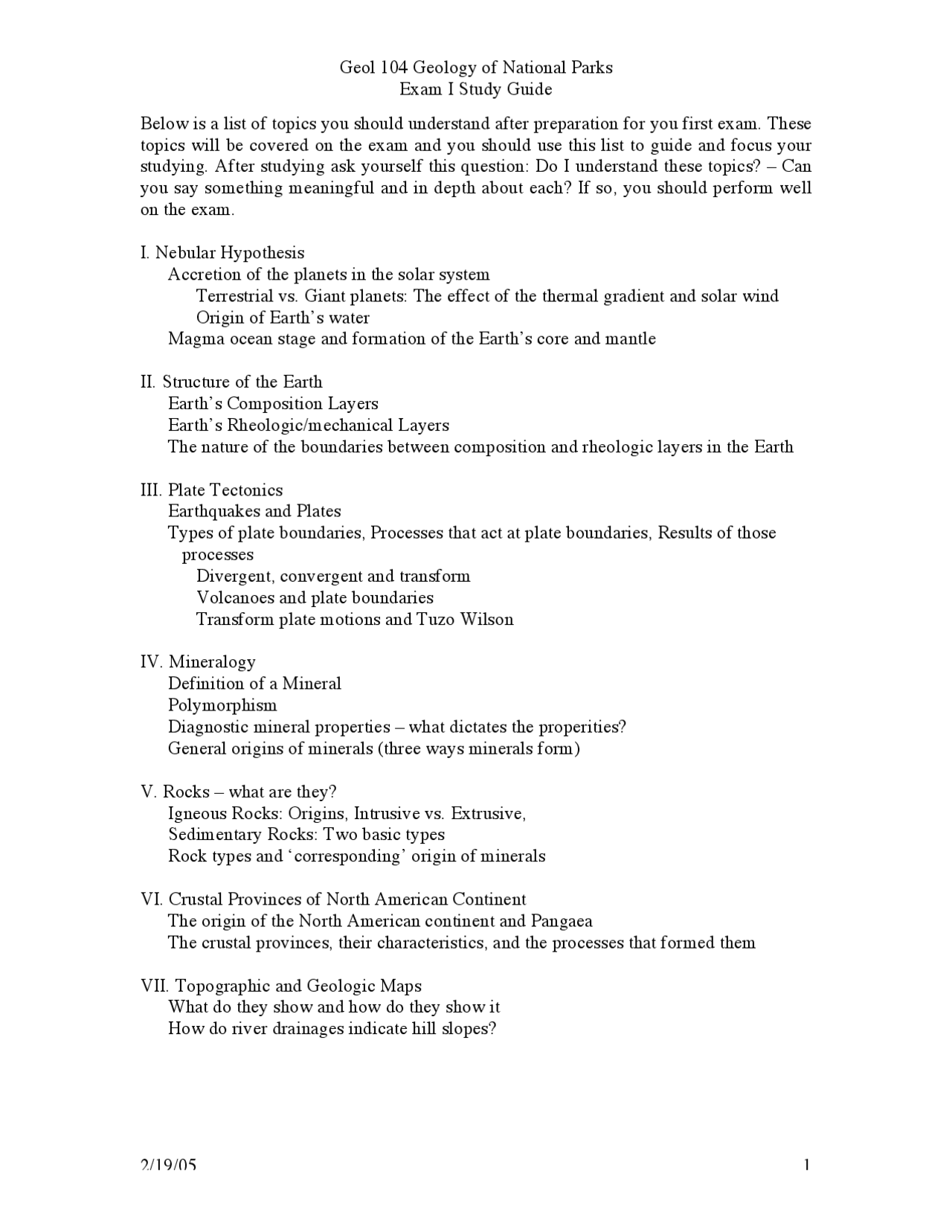 Exam 1 Study Guide - Geology of the National Parks | GEOL 104 - Docsity