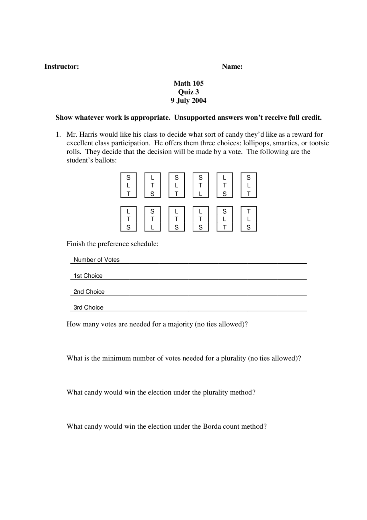 Preference Schedule Math Quiz Questions on Voting Systems and Preference Schedules | Quizzes ...