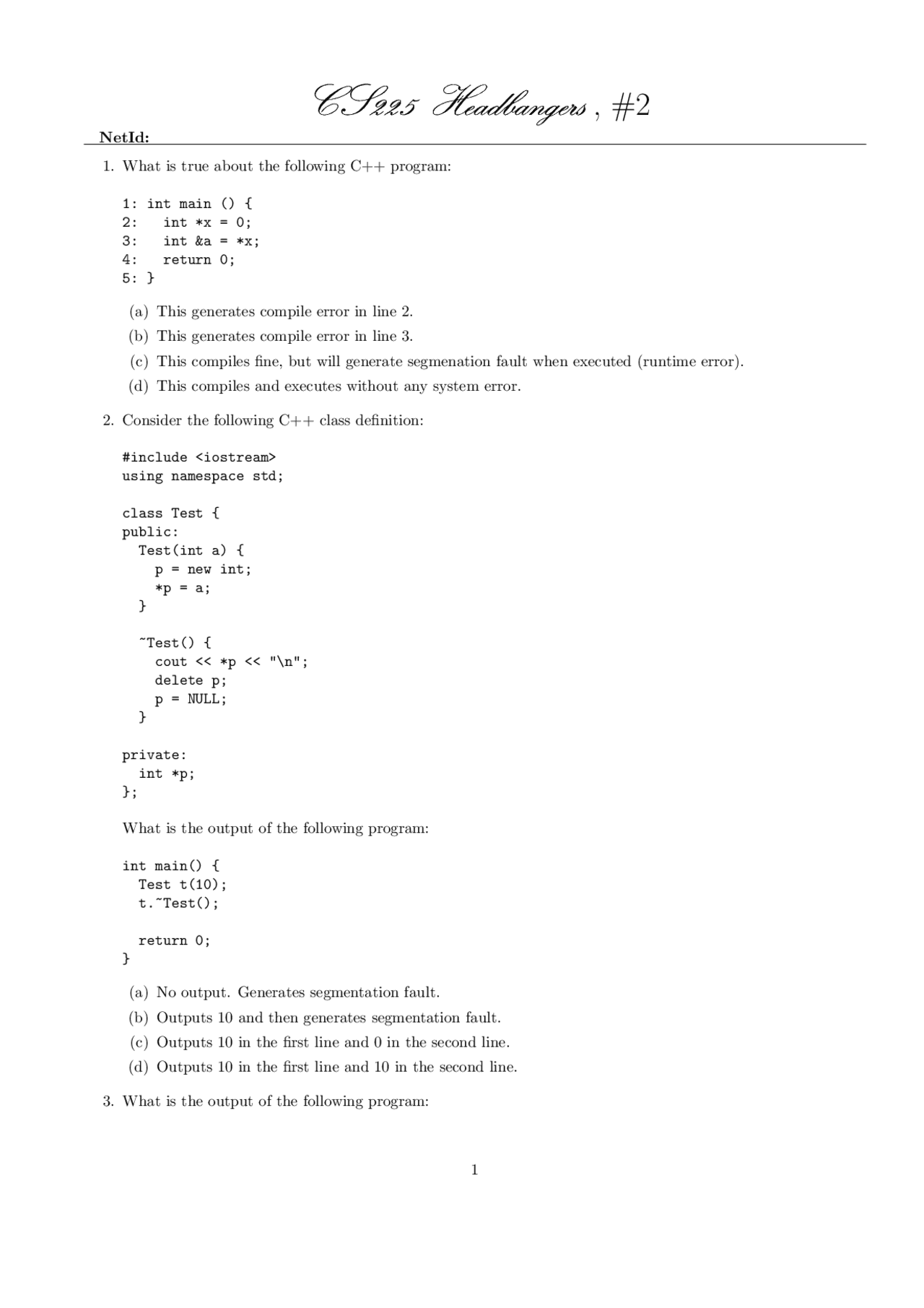 C++ Program - Quiz 2 | Data Structures | CS 225 - Docsity