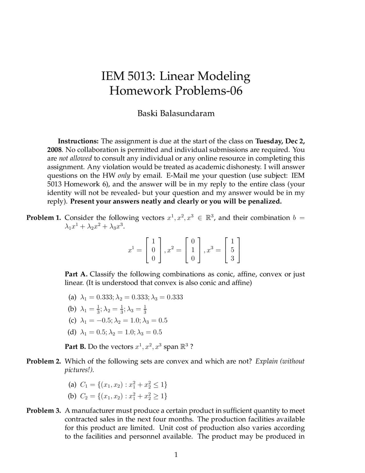 Linear Modeling - Homework Problems 6 | IEM 5013 - Docsity