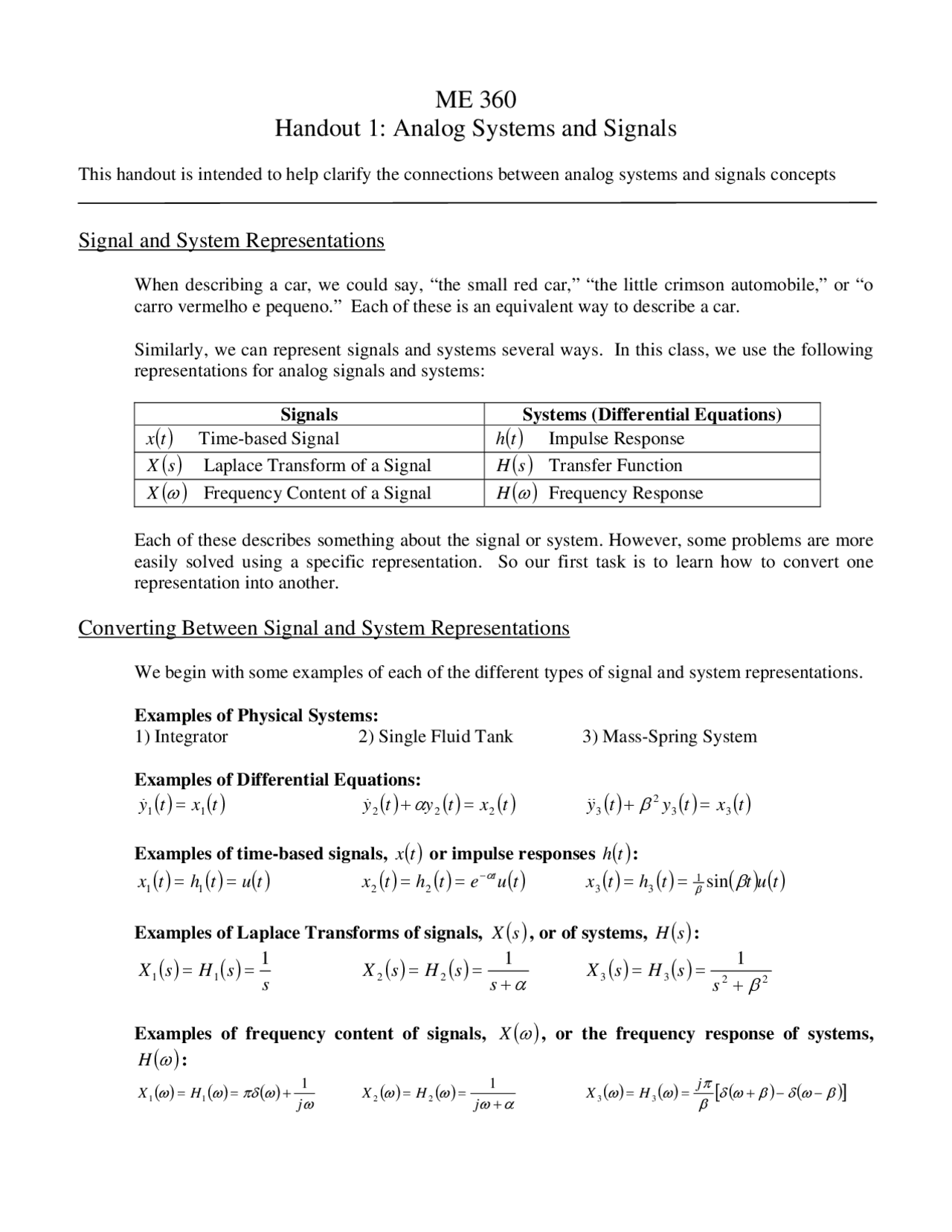 Notes on Analog Systems and Signals - Signal Processing | ME 360 ...