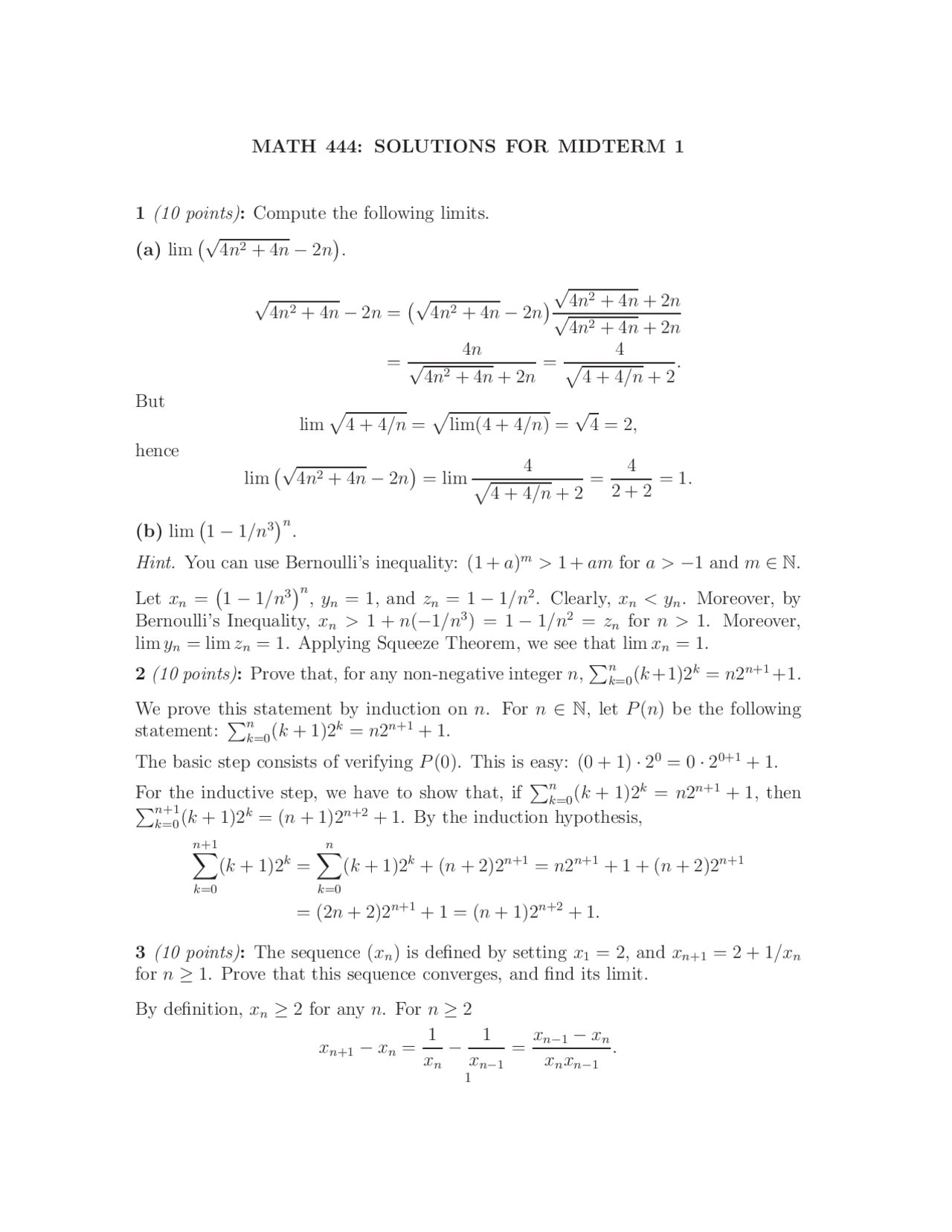 4 Solved Questions on Bernoulli 's Inequality Theorem - Midterm Exam ...
