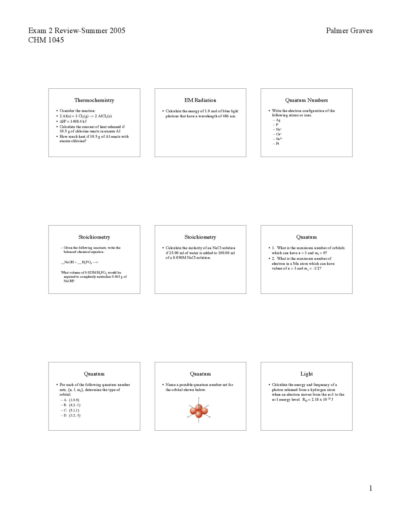 Exam 2 Review - General Chemistry I | CHM 1045 - Docsity