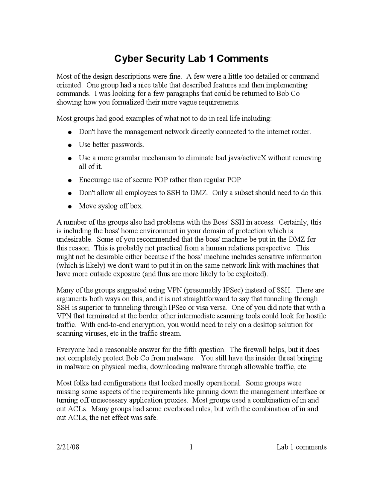 Cyber Security Lab 1: Instructor's Feedback and Best Practices | Lab ...