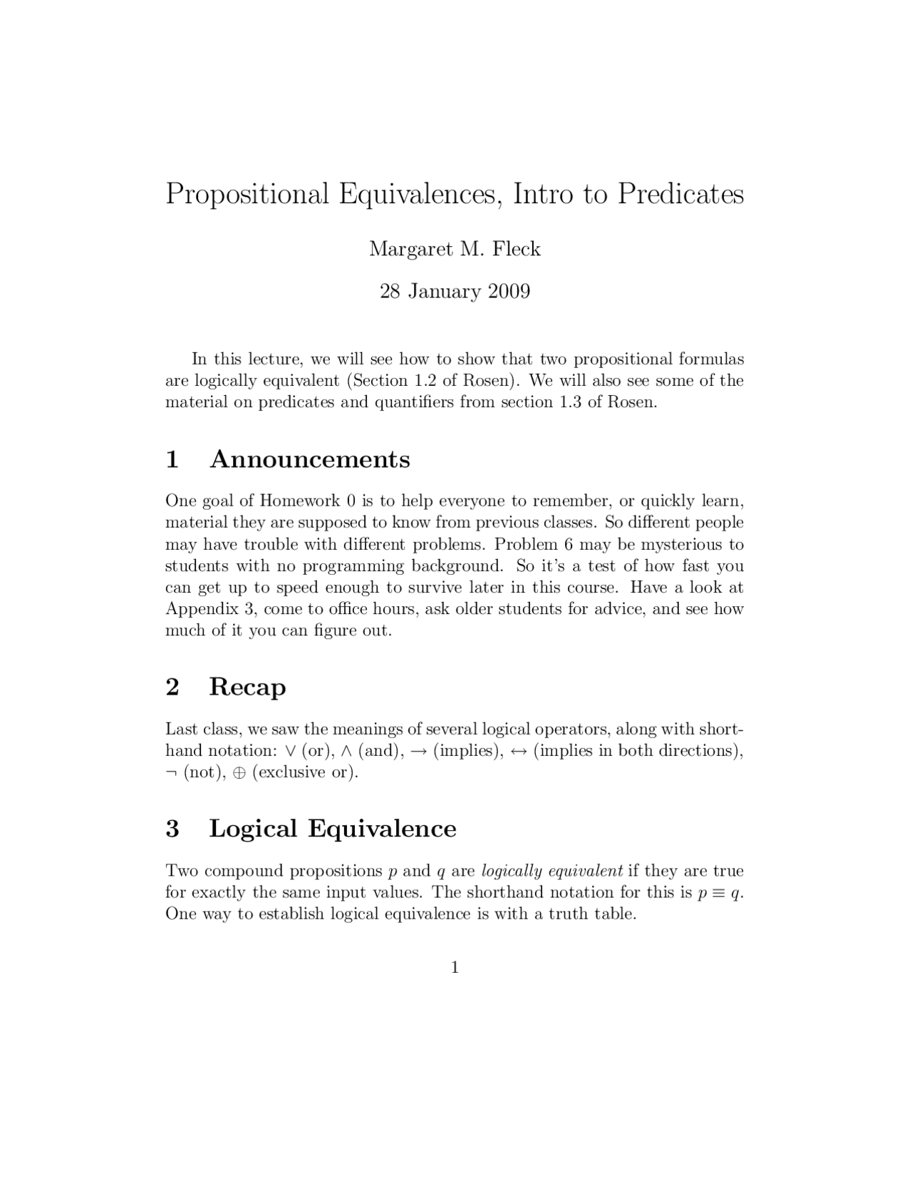 Propositional Equivalences - Discrete Structures | CS 173 - Docsity