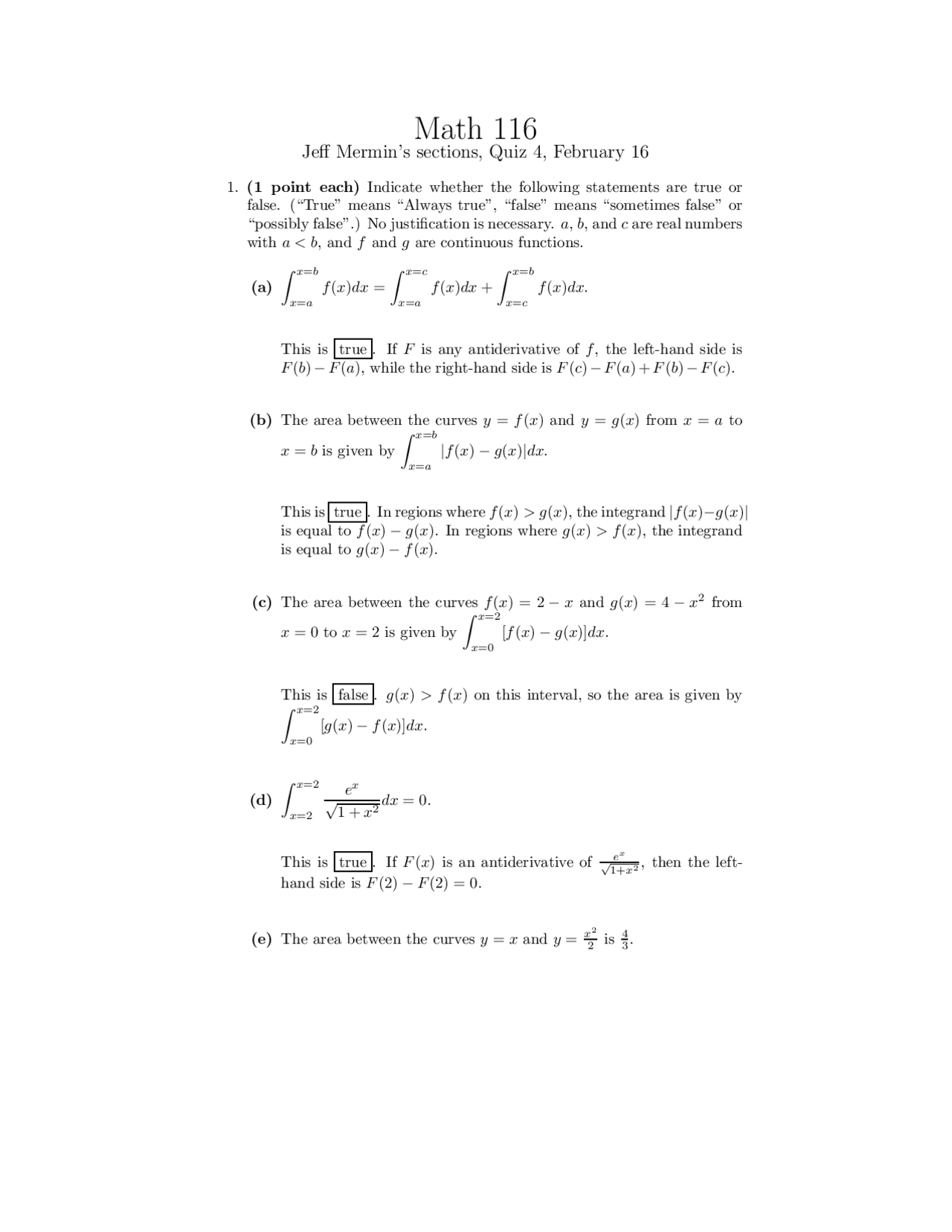4 Problems with Solutions in Quiz 4 - Introductory Calculus II | MATH ...