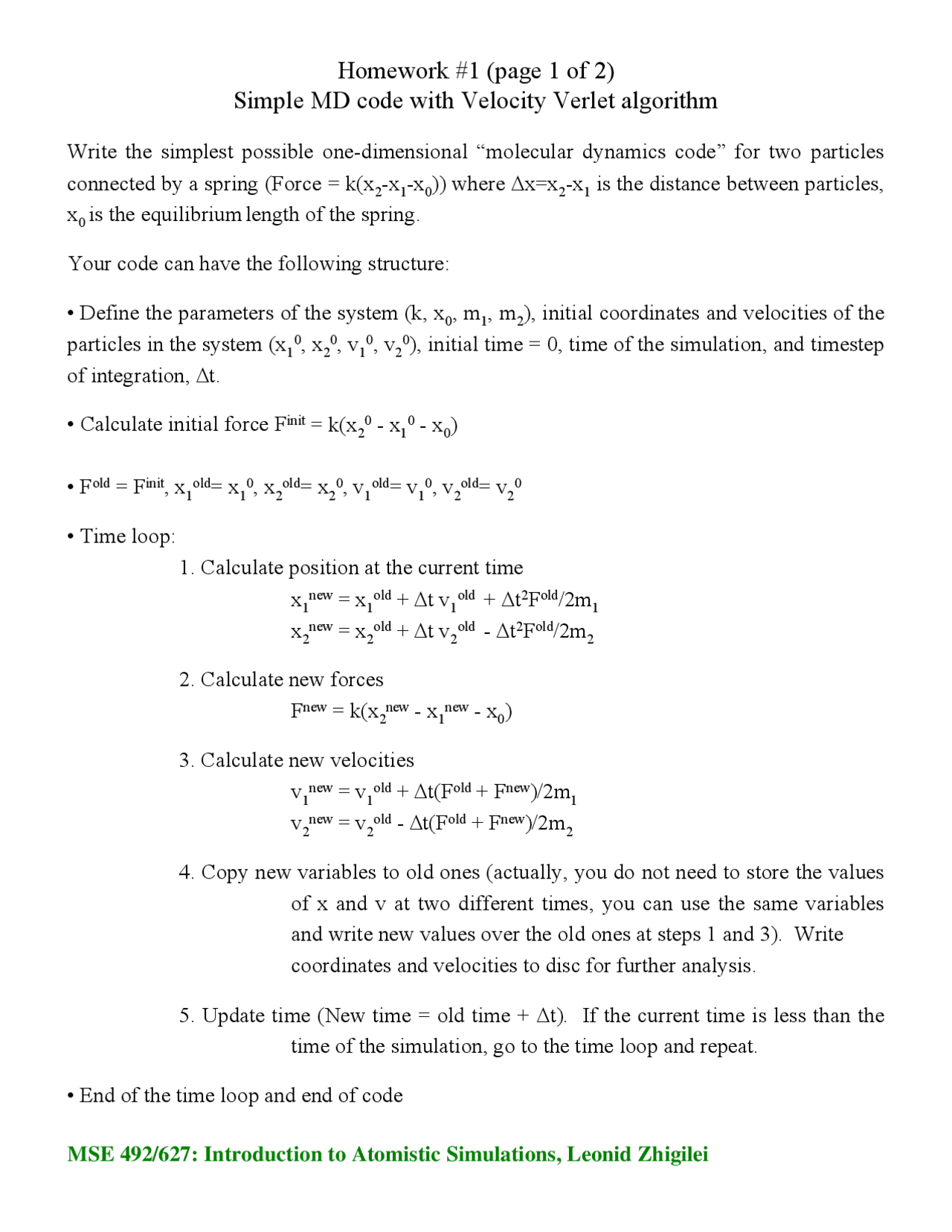Homework 1 for Simple MD Code with Velocity Verlet Algorithm | MSE 627 ...
