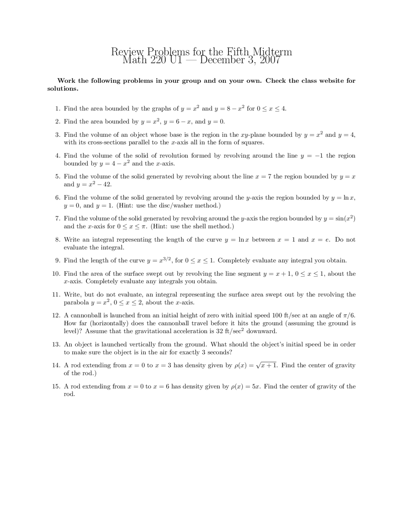 Review Problems for Midterm 5 | Calculus | MATH 220 - Docsity