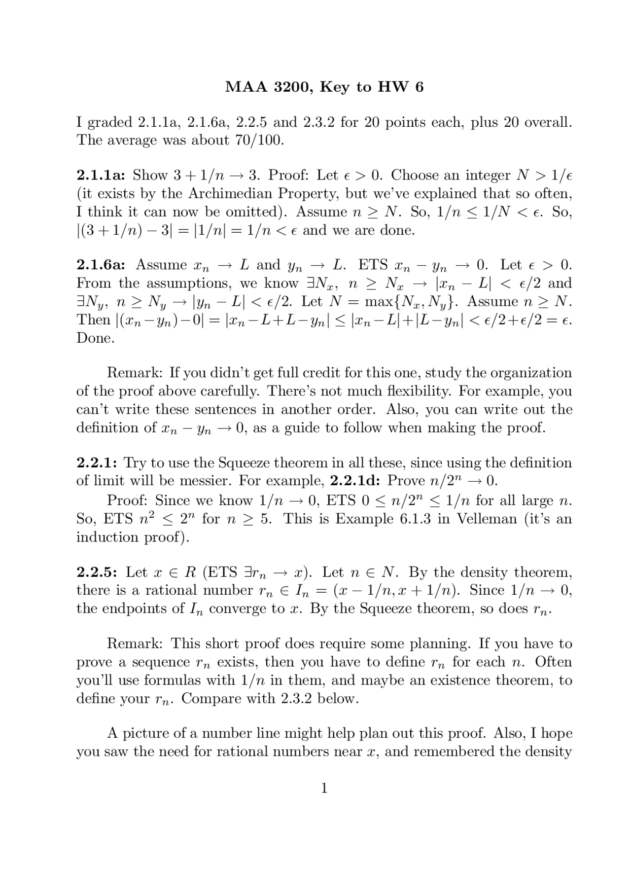 Homework 6 Answer Key | Introduction to Advanced Mathematics | MAA 3200 ...