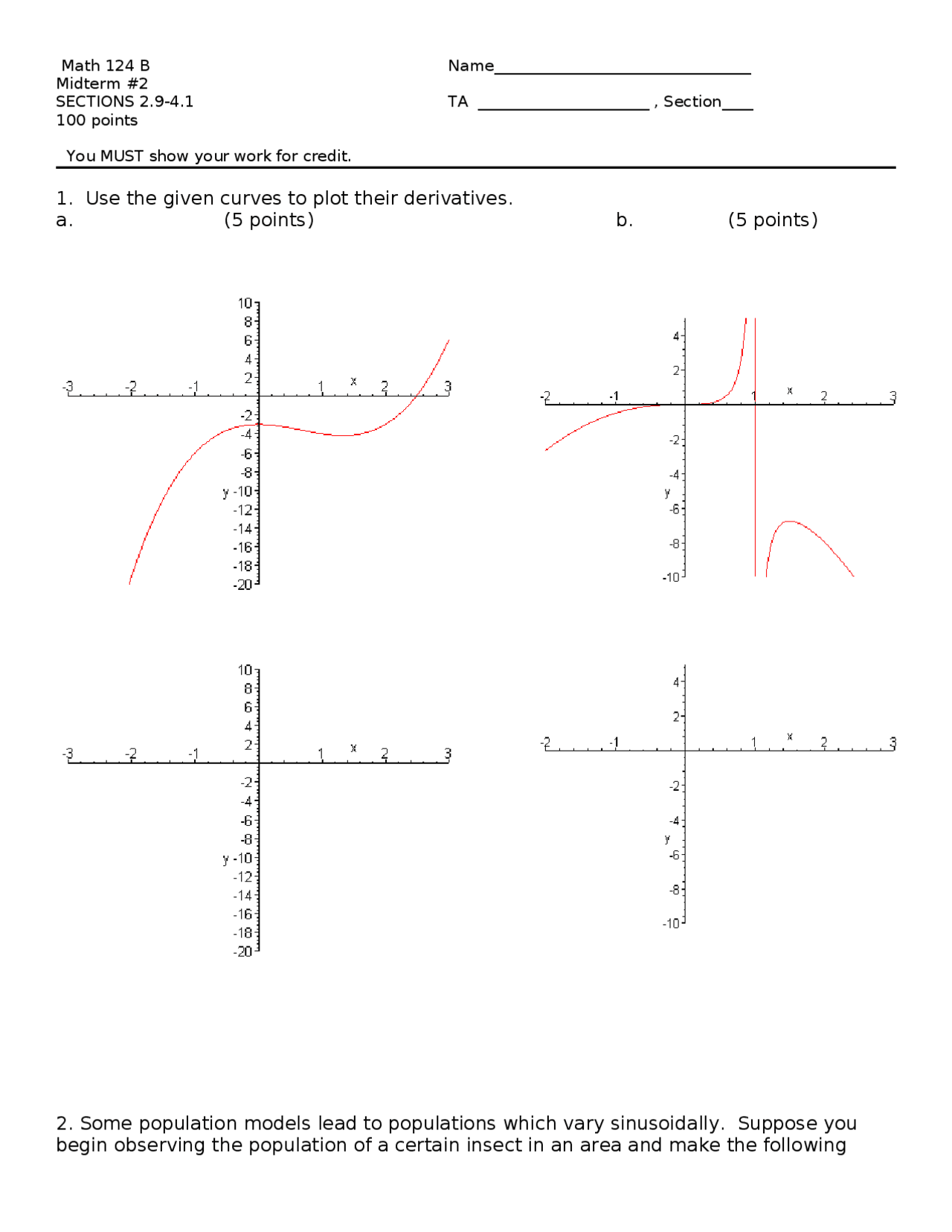 Math 124 Midterm 2: Calculus Problem Solving | Exams Analytical ...